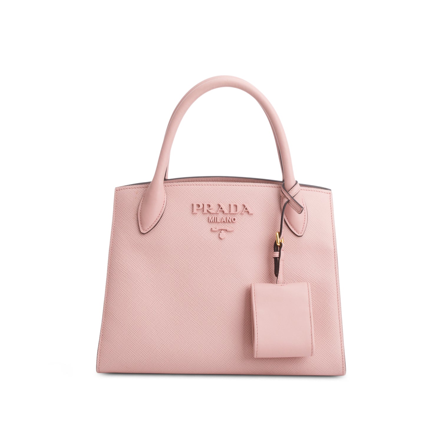 Prada Pink Saffiano Cuir Calfskin Small Monochrome Top Handle Tote w/ Authenticity Card & Strap