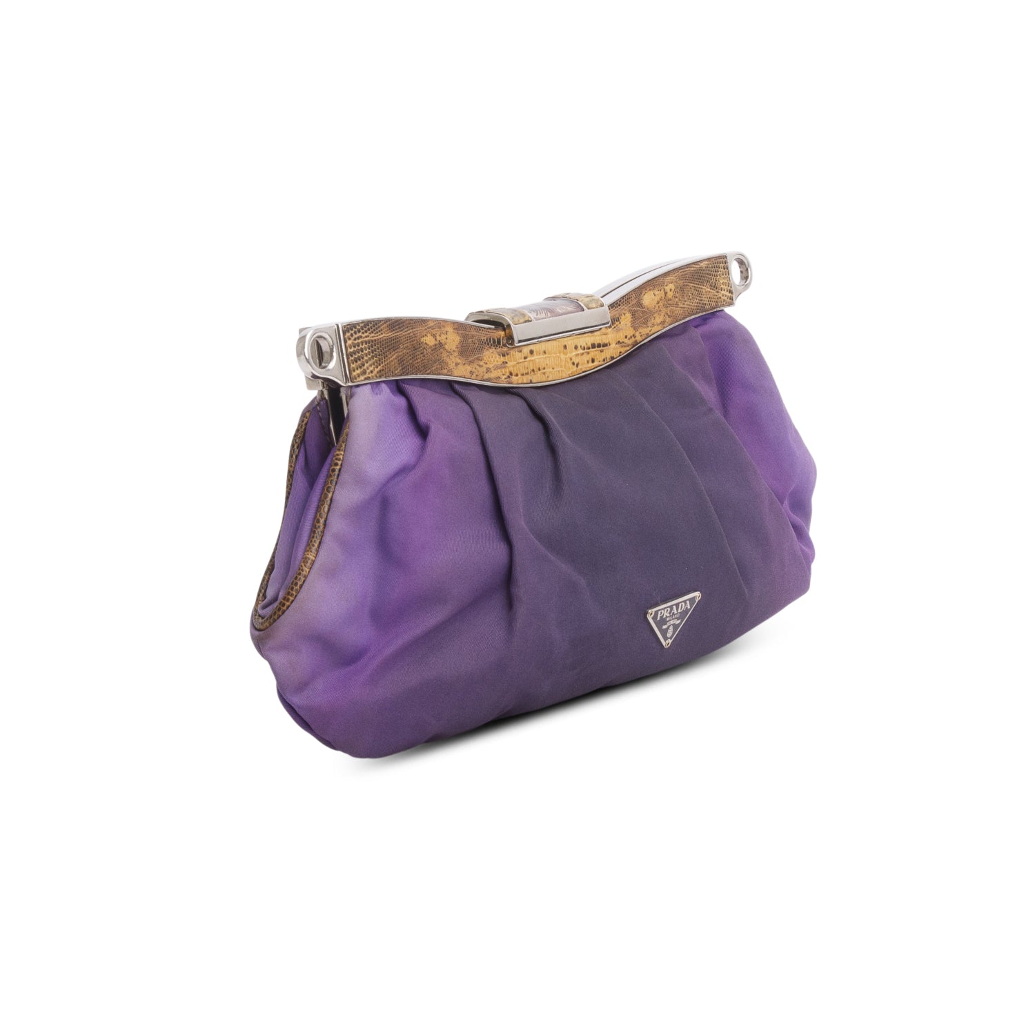 Prada Purple Nylon Lizard Trim Skipper Shoulder Bag