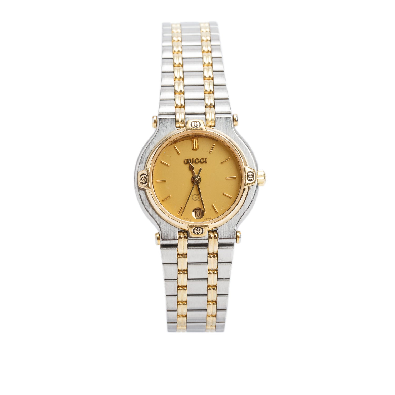 Gucci Vintage Two-Tone Stainless Steel 9000L Series 25 MM Quartz Watch Gold Dial w/ Box