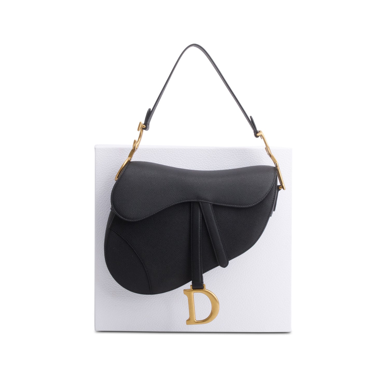 Christian Dior 2021 Black Grained Calfskin Saddle Bag w/ Box