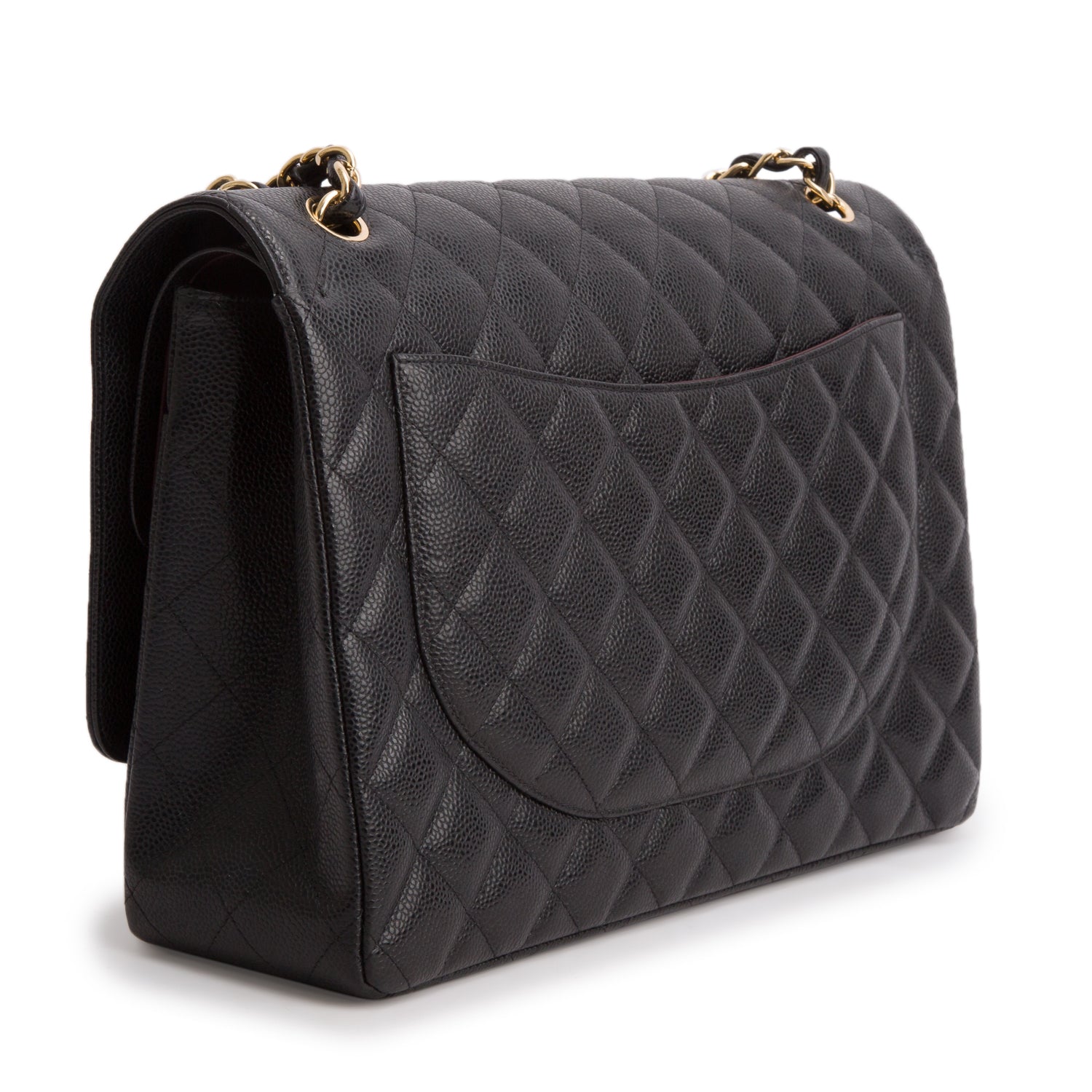 Chanel Black Quilted Caviar Leather Classic Maxi Double Flap Bag w/ Box & Authenticity Card