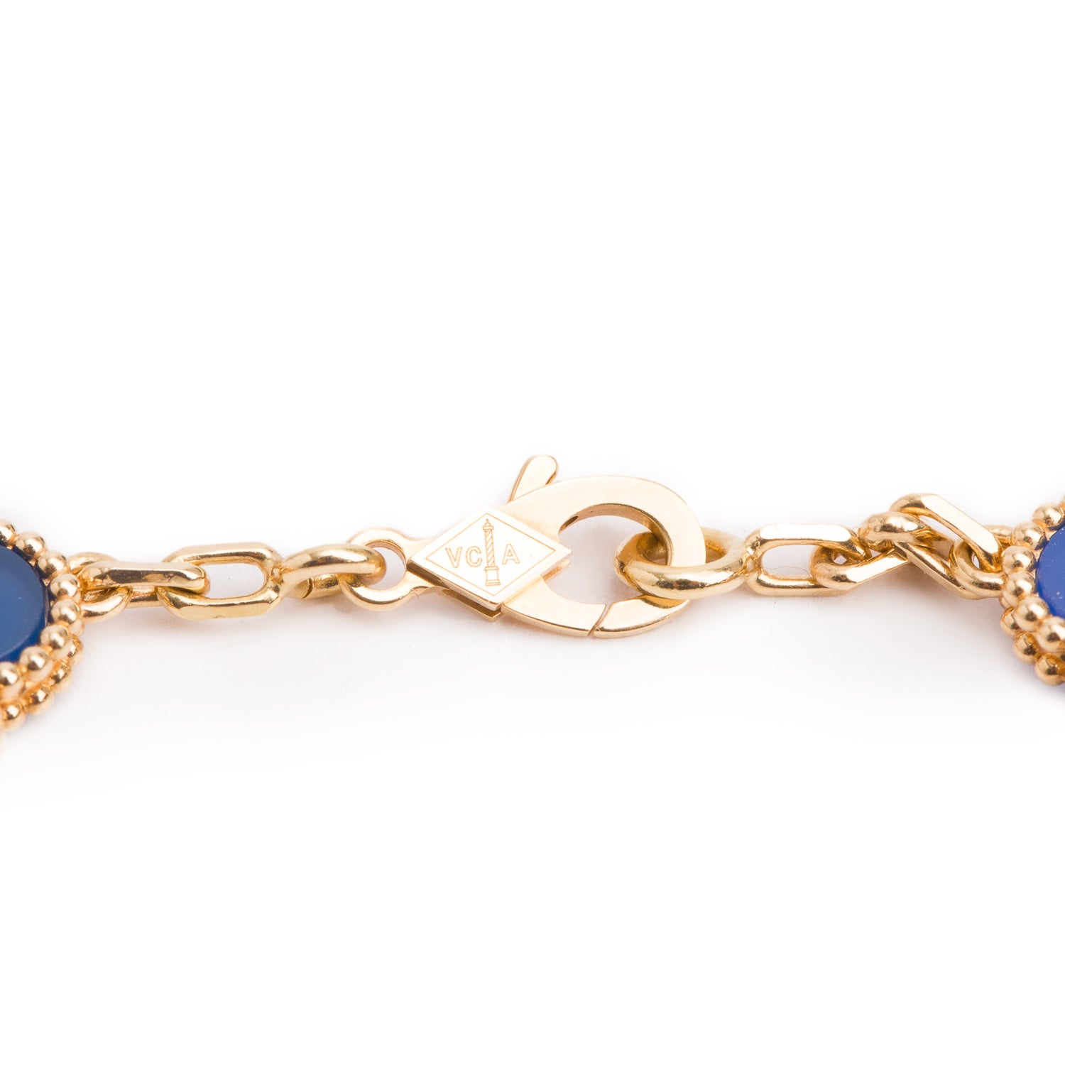 Van Cleef & Arpels 2024 18k Yellow Gold Vintage Alhambra 10 Motif Blue Agate Necklace w/ Box & Certificate