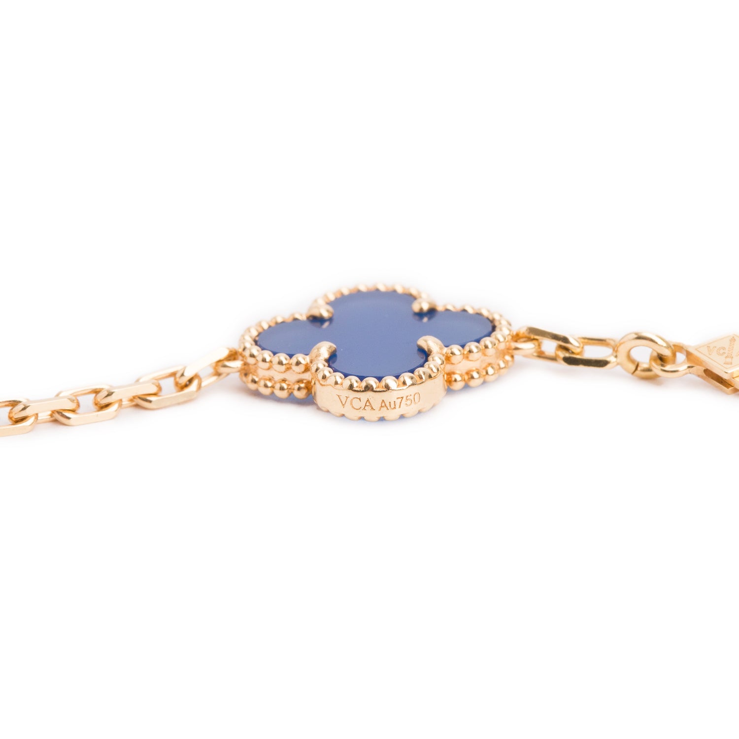 Van Cleef & Arpels 2024 18k Yellow Gold Vintage Alhambra 10 Motif Blue Agate Necklace w/ Box & Certificate