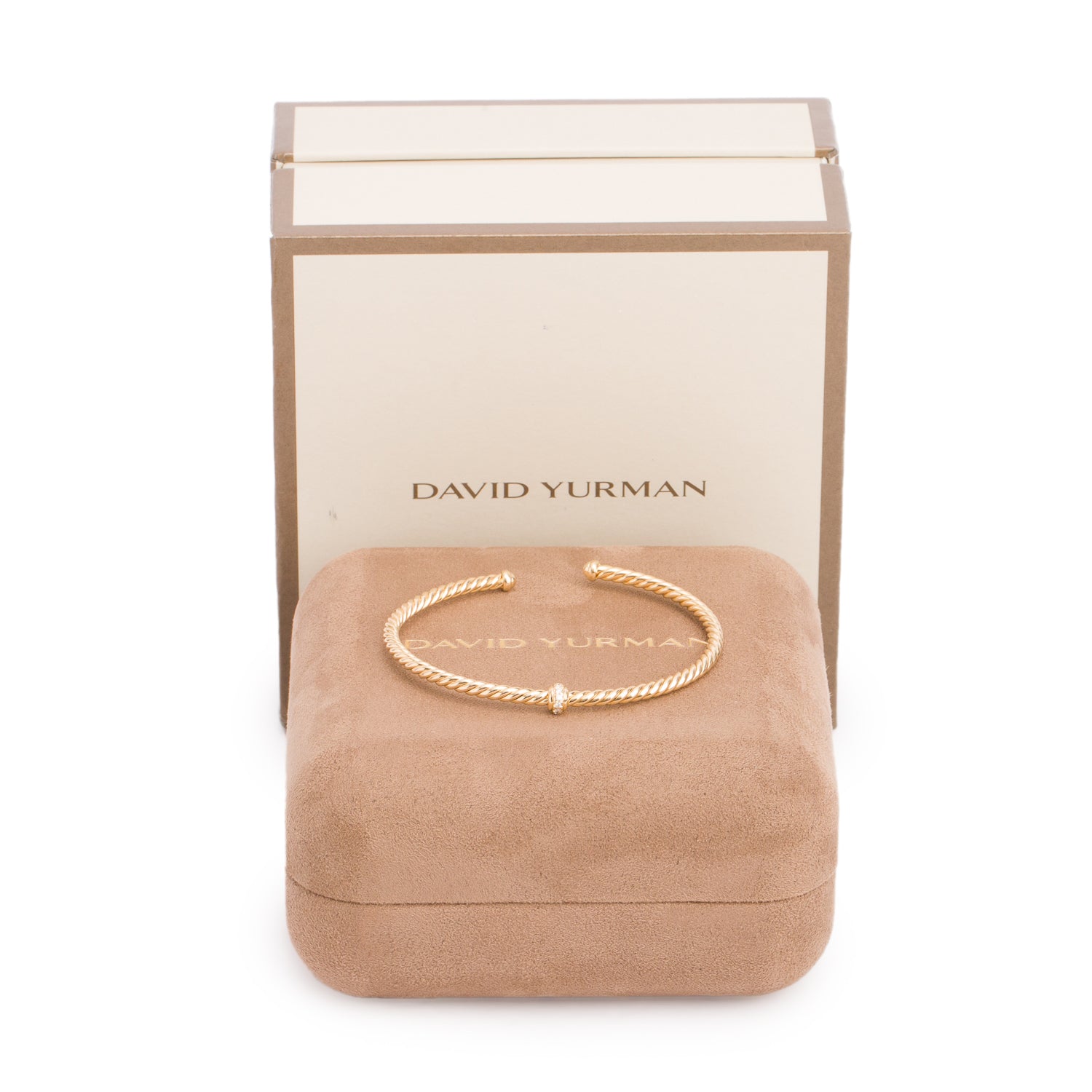 David Yurman 18k Yellow Gold Diamond Micro Cablespira Flex Centre Station 2.6 MM Bracelet w/ Box