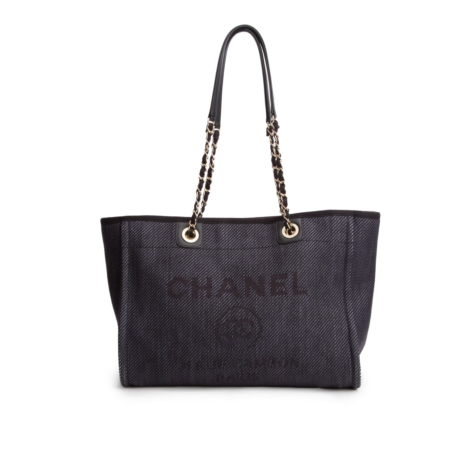 Chanel 2020 Navy Mixed Fibers Small Deauville Tote w/ Authenticity Card & Receipt