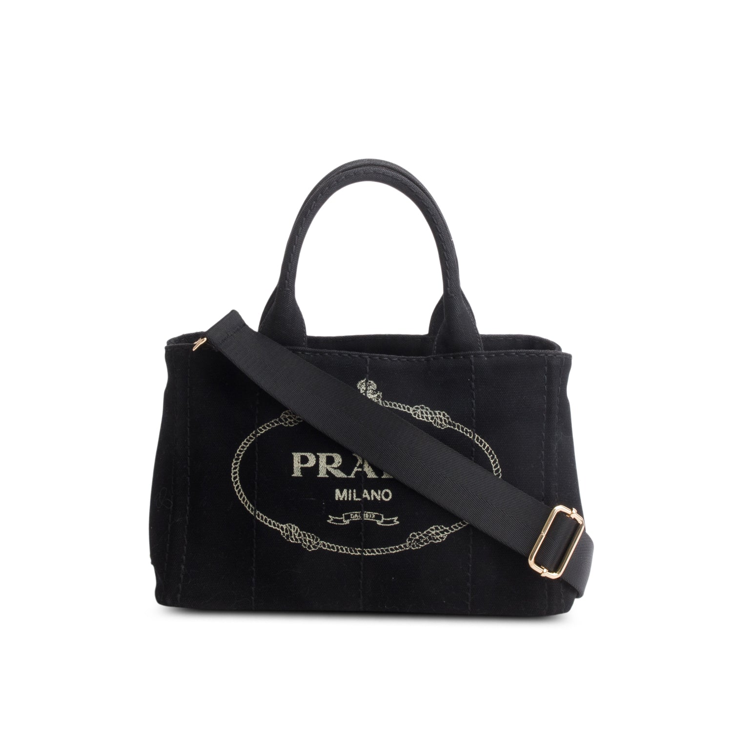 Prada Black Canvas Small Canapa Logo Tote w/ Strap & Authenticity Card
