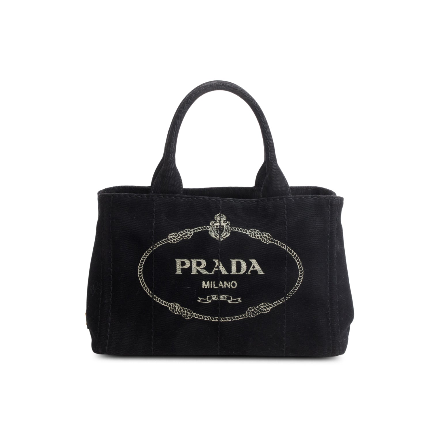 Prada Black Canvas Small Canapa Logo Tote w/ Strap & Authenticity Card