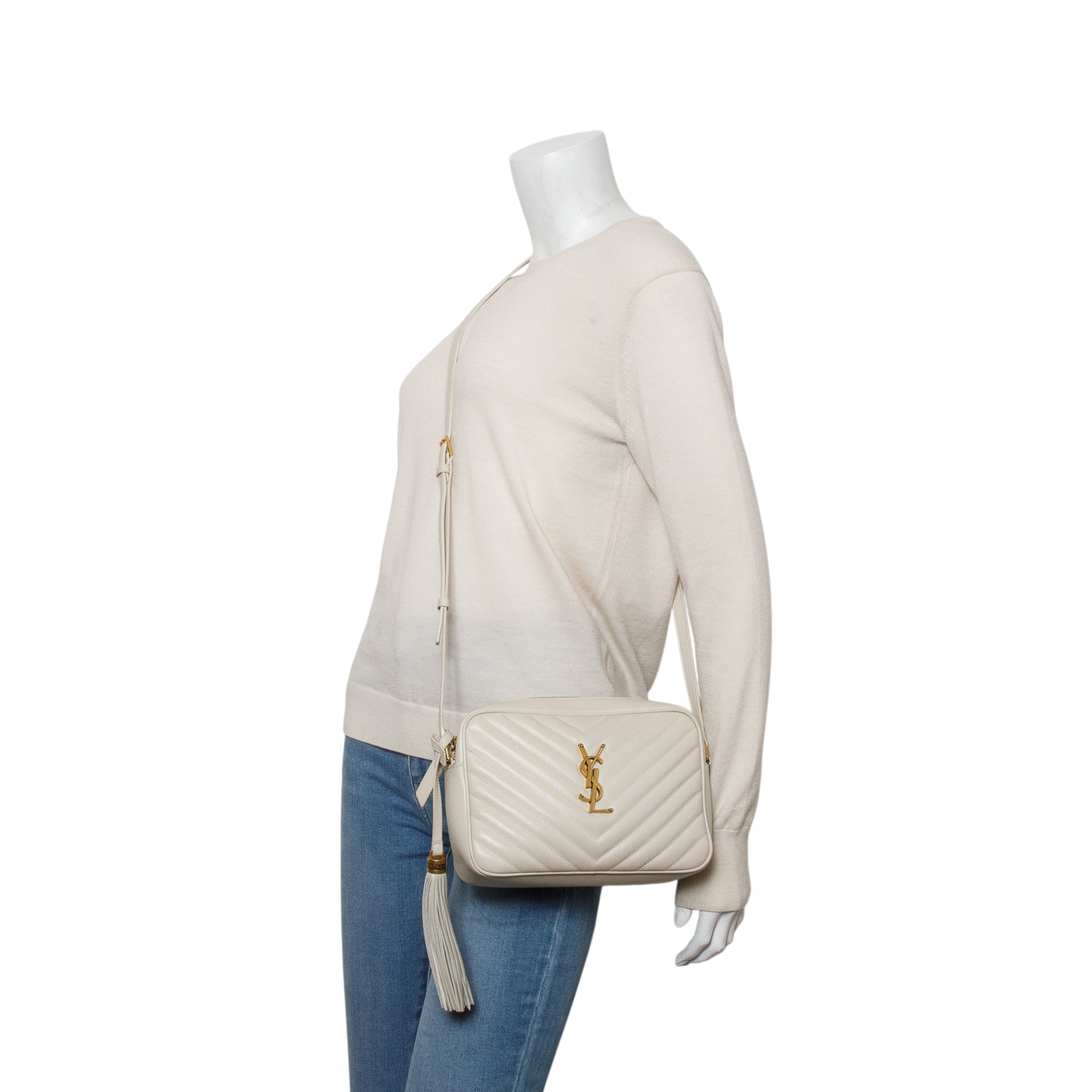 Saint Laurent 2023 Grey Calfskin Matelasse Monogram Lou Camera Bag