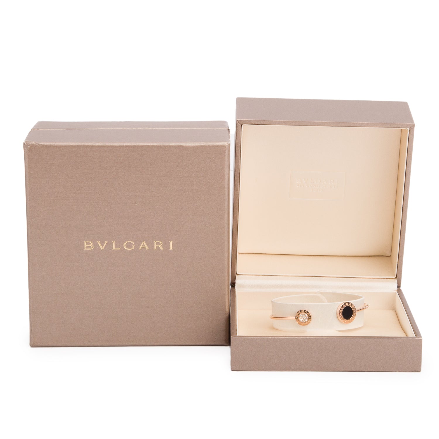 BVLGARI Bvlgari 18k Rose Gold Onyx & Diamond Flip Cuff Bracelet w/ Box