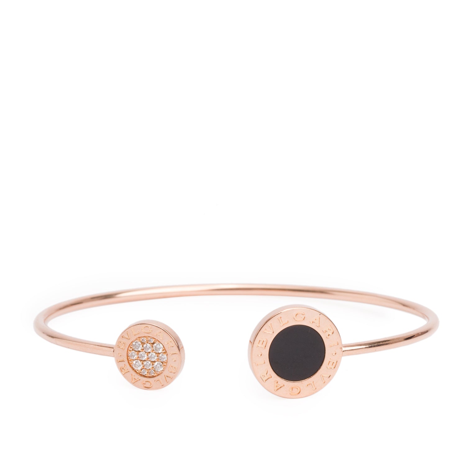 BVLGARI Bvlgari 18k Rose Gold Onyx & Diamond Flip Cuff Bracelet w/ Box