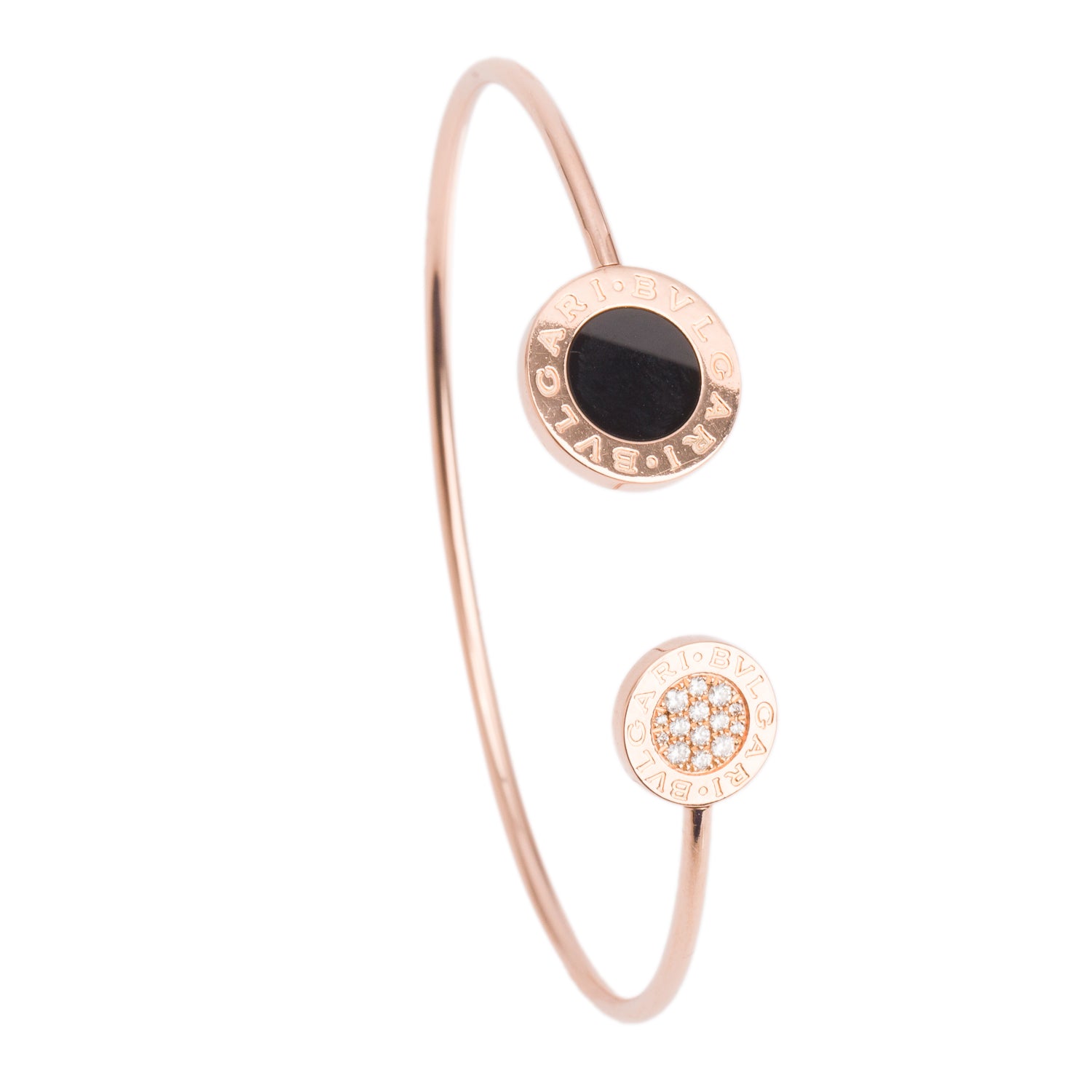 BVLGARI Bvlgari 18k Rose Gold Onyx & Diamond Flip Cuff Bracelet w/ Box