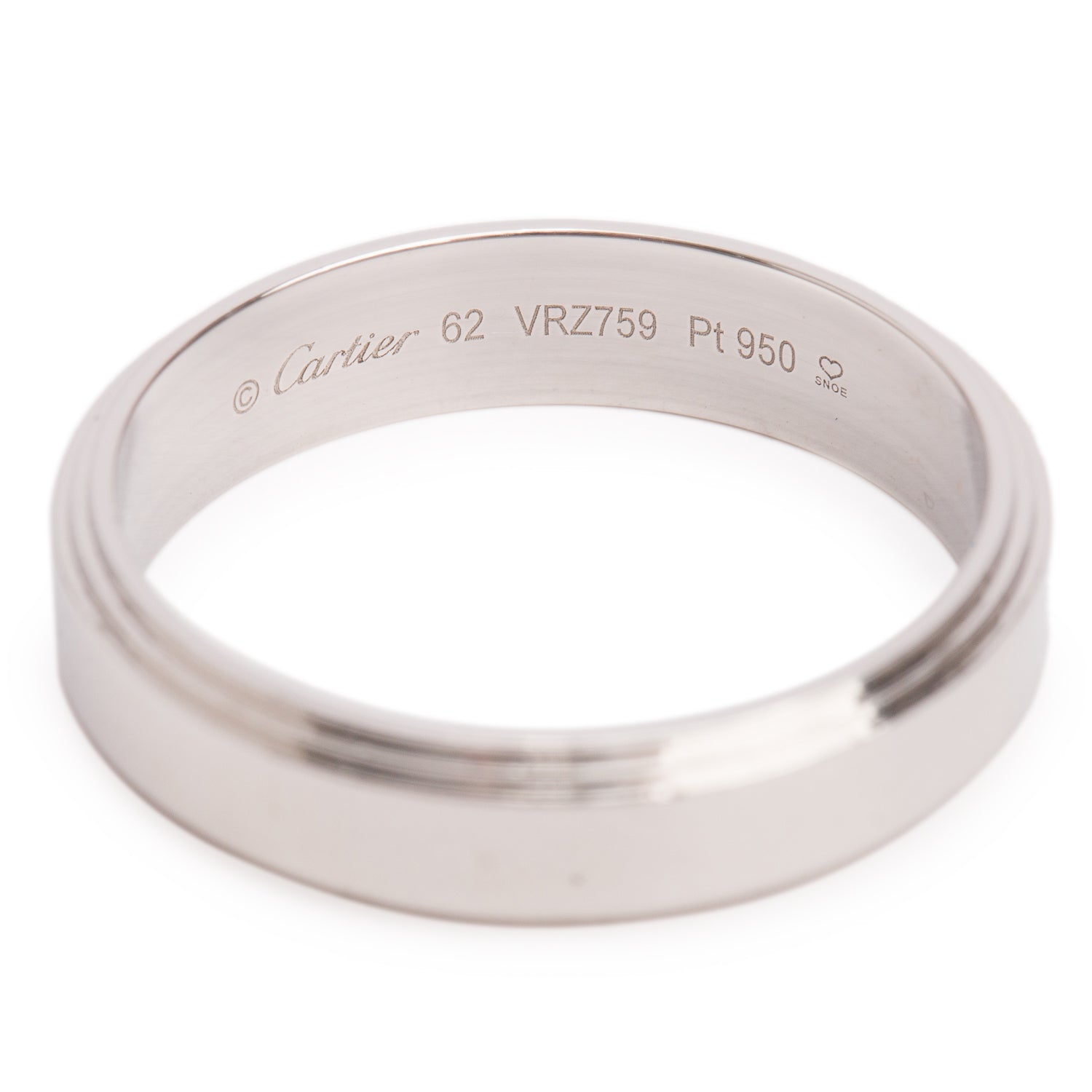 Cartier 2024 Platinum D'Amour 5 MM Wedding Band Ring, Size 62 10 w/ Box