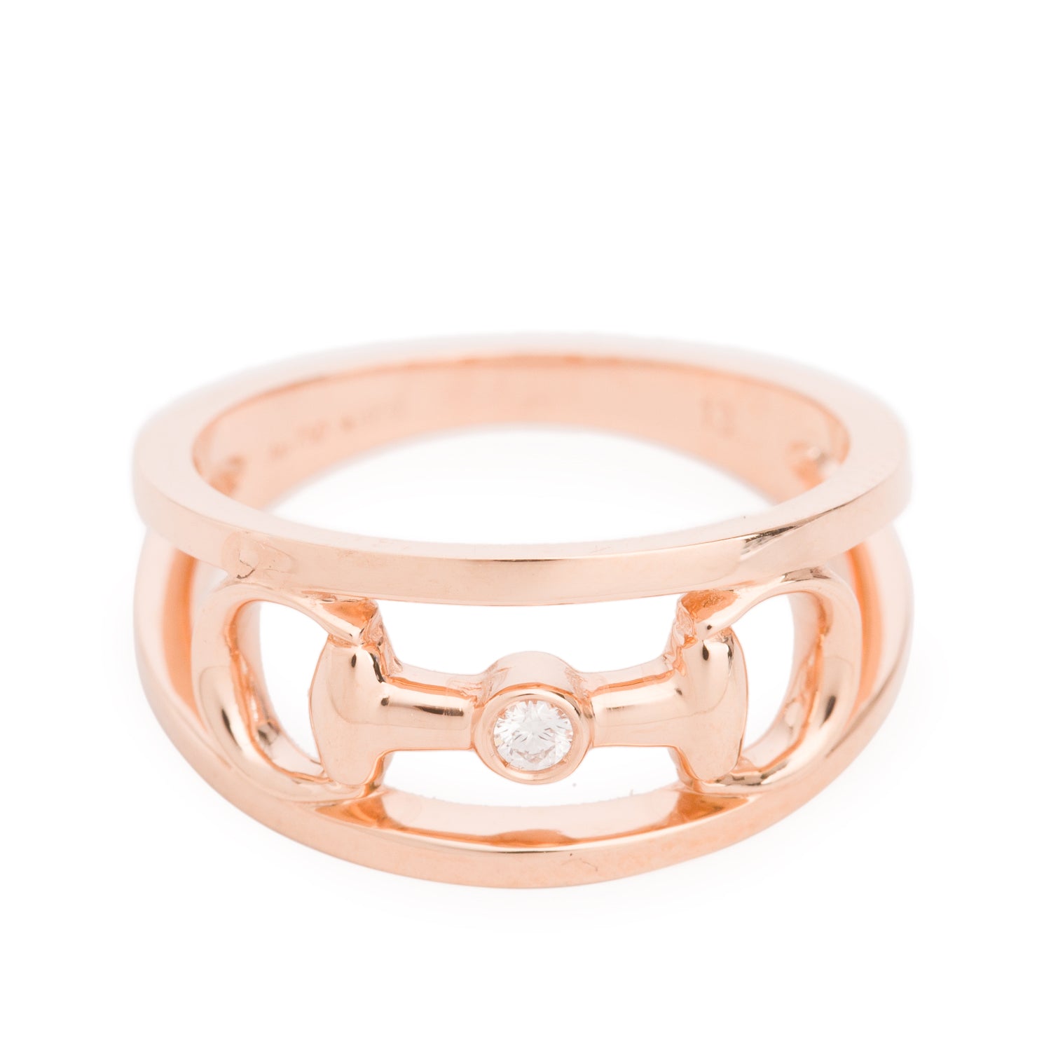 Gucci 18k Rose Gold Diamond Horsebit Ring, Size 13 6.25 w/ Box