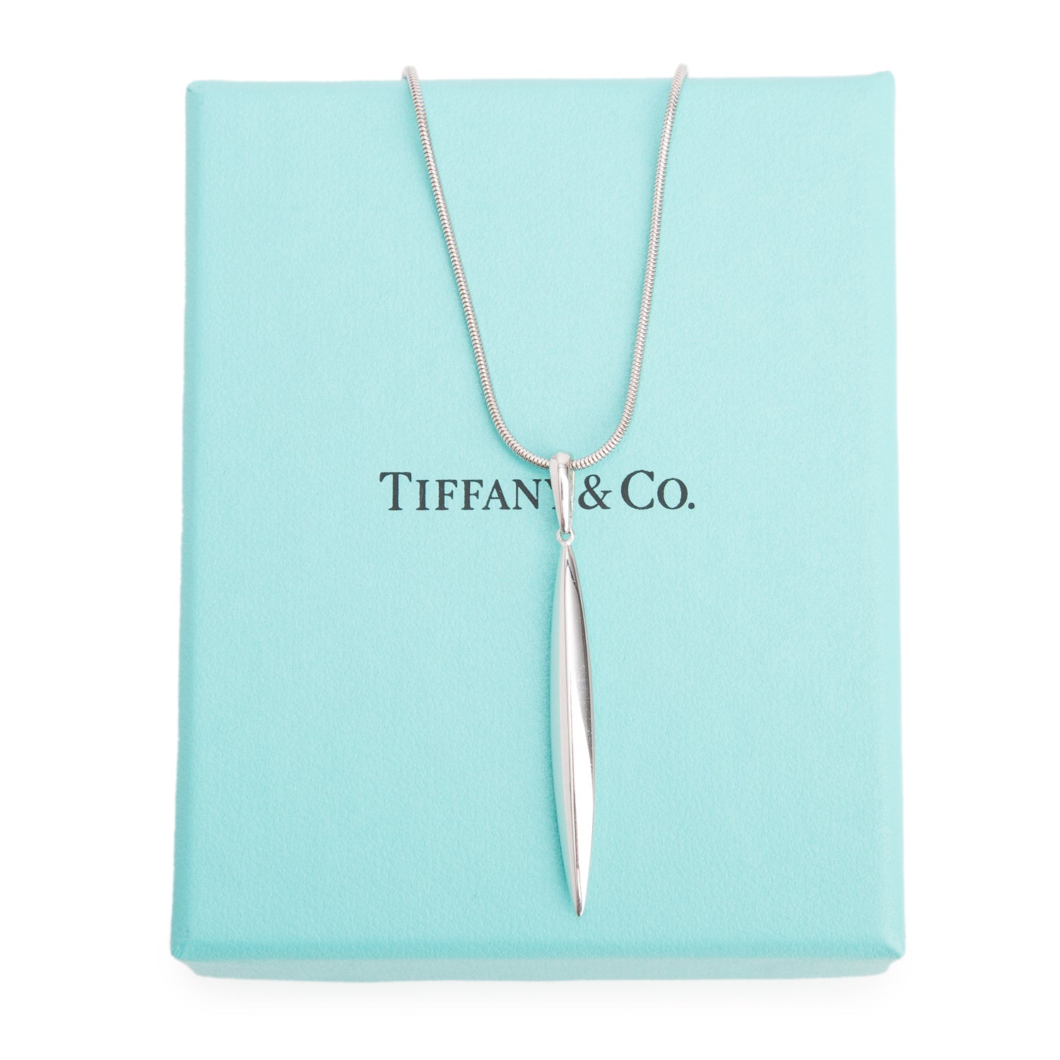 Tiffany & Co. 18k White Gold Feather Pendant Necklace w/ Box