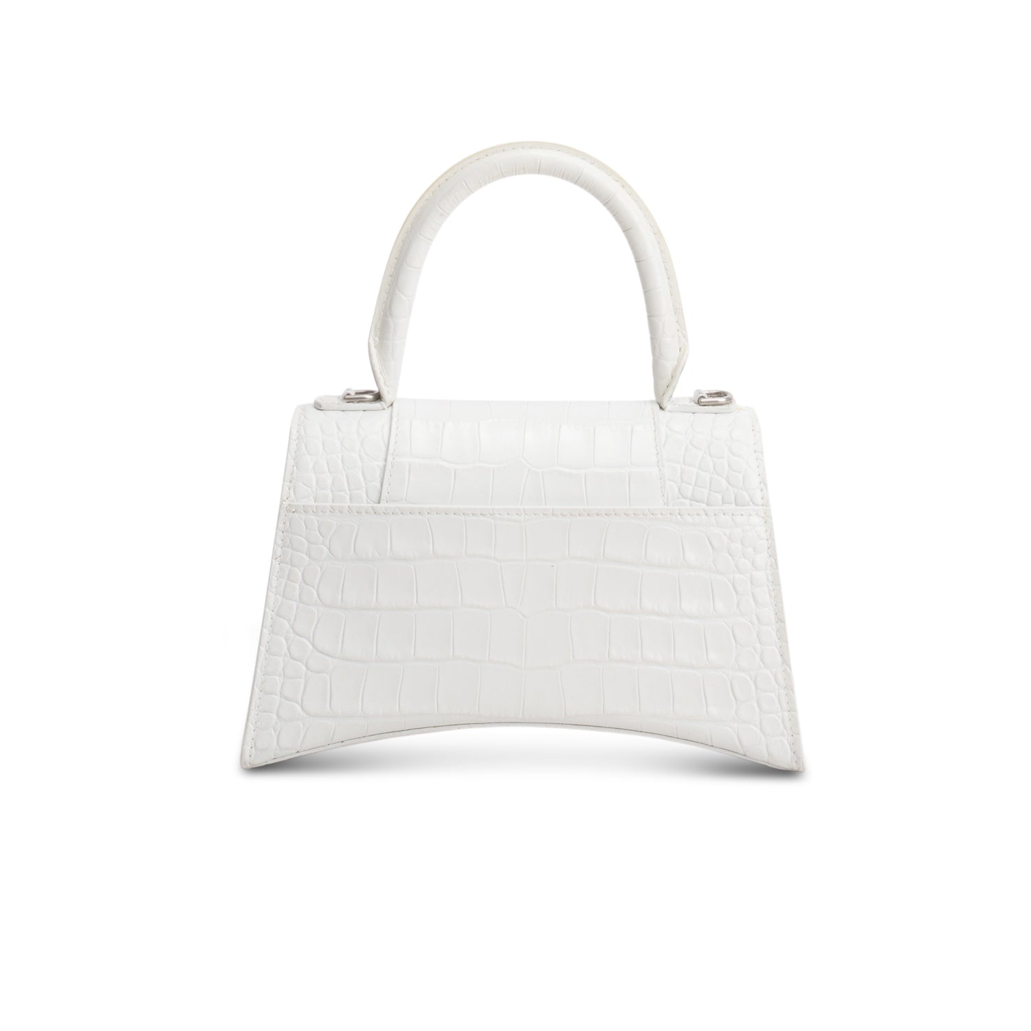 Balenciaga White Croc Embossed Leather Small Hourglass Top Handle Bag w/ Strap