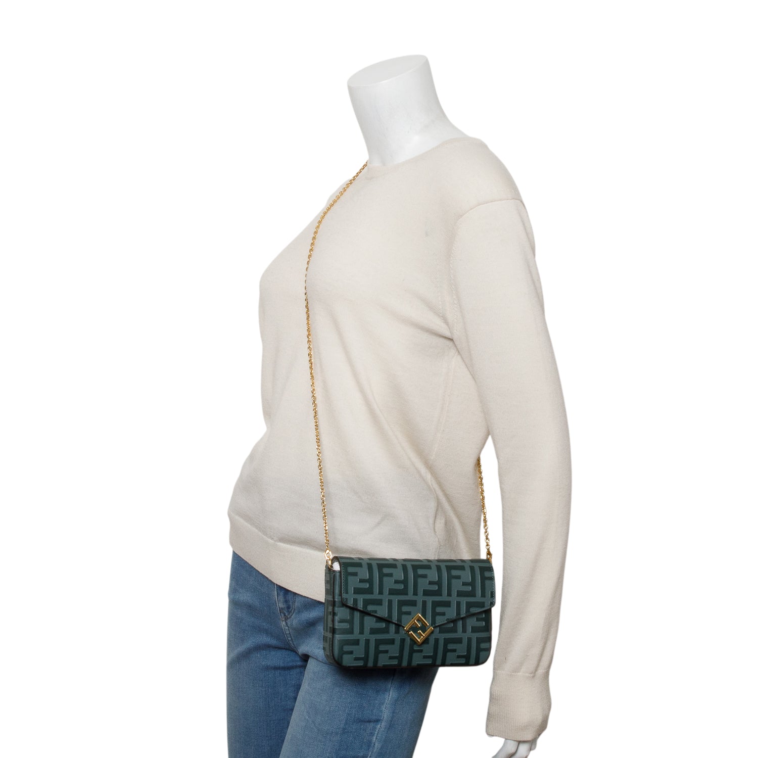 Fendi Green Zucca FF Diamonds Wallet on Chain