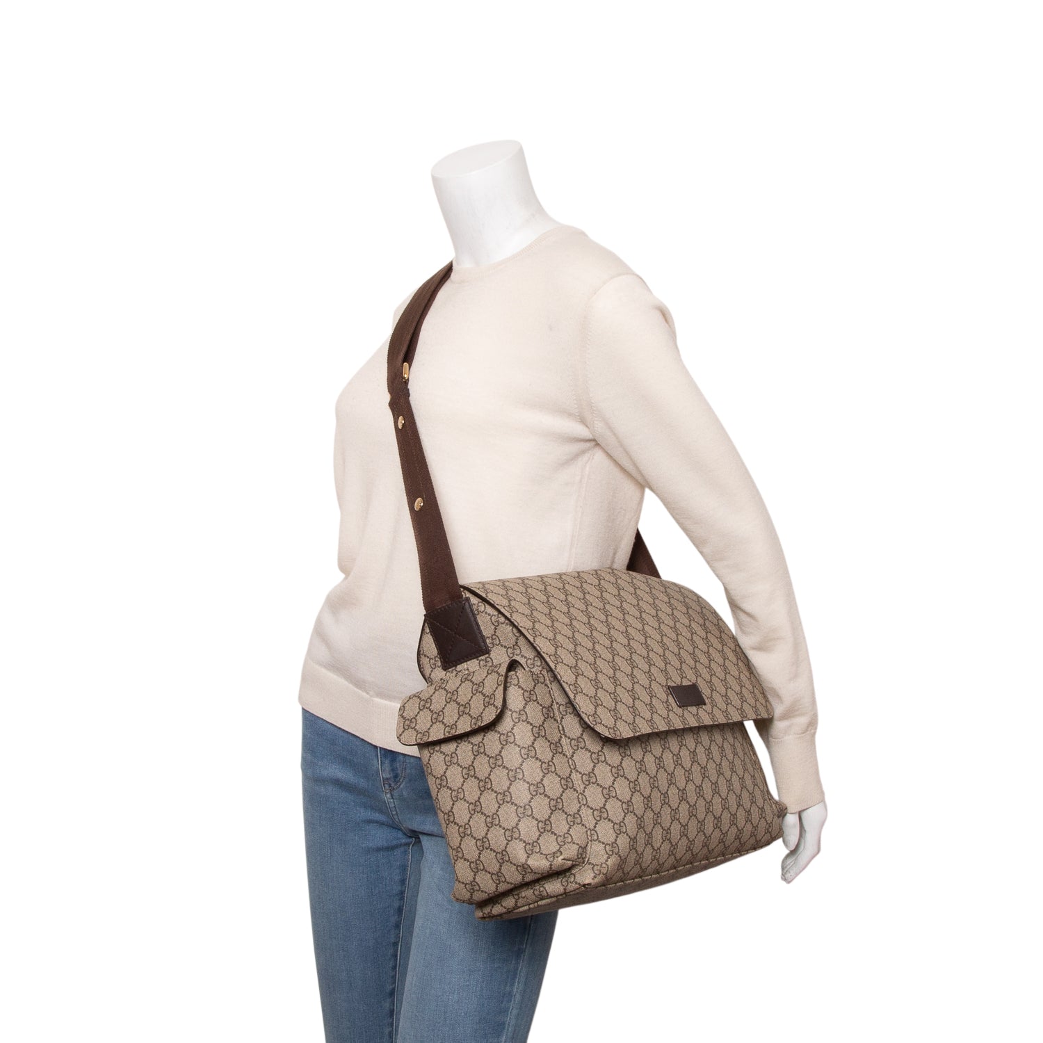 Gucci Beige GG Supreme Monogram Large Diaper Bag