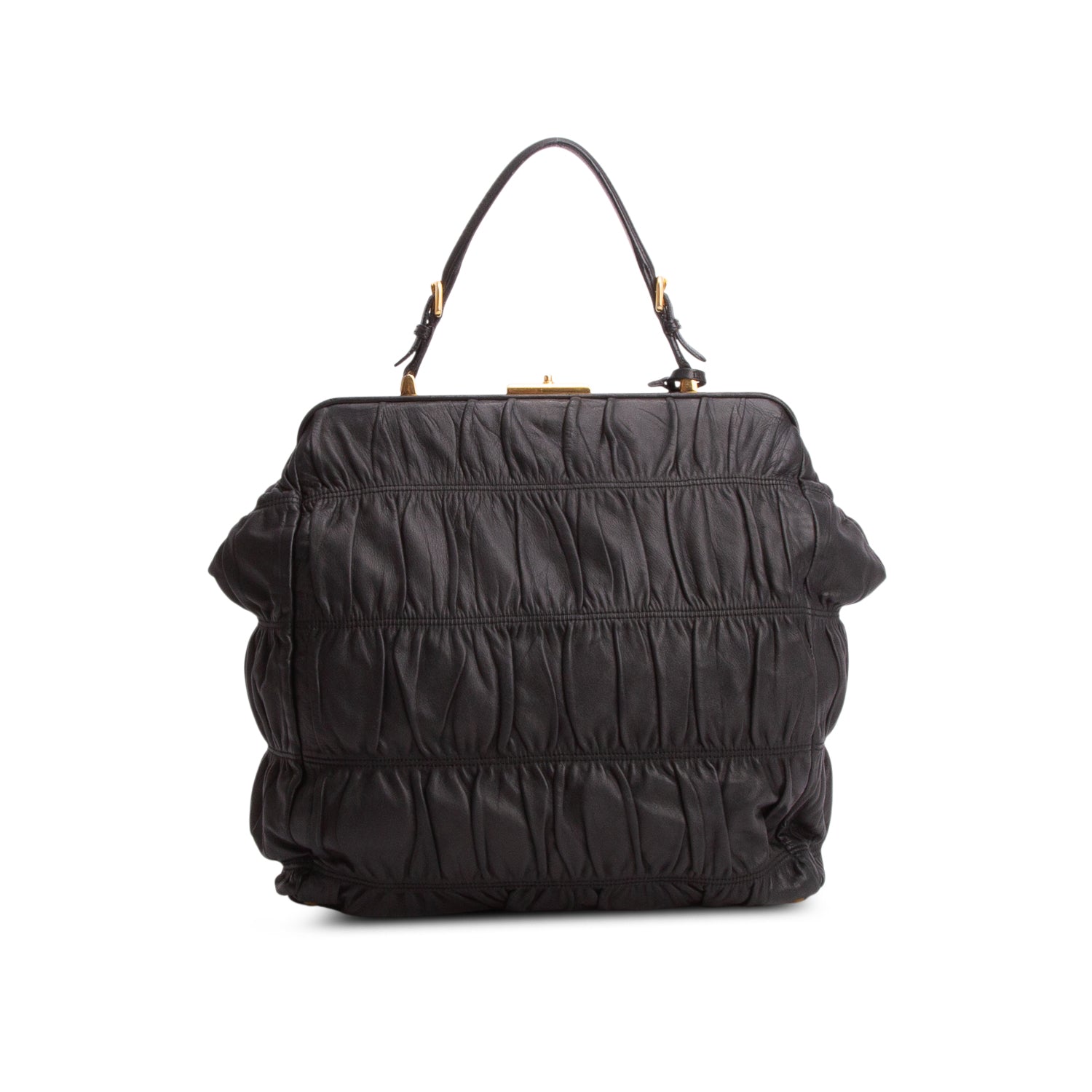 Prada Black Nappa Gaufre Dressy Frame Tote