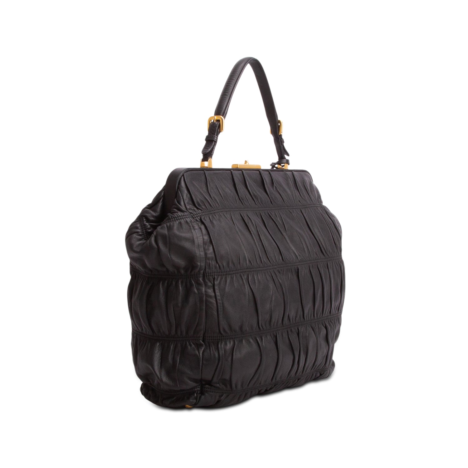 Prada Black Nappa Gaufre Dressy Frame Tote