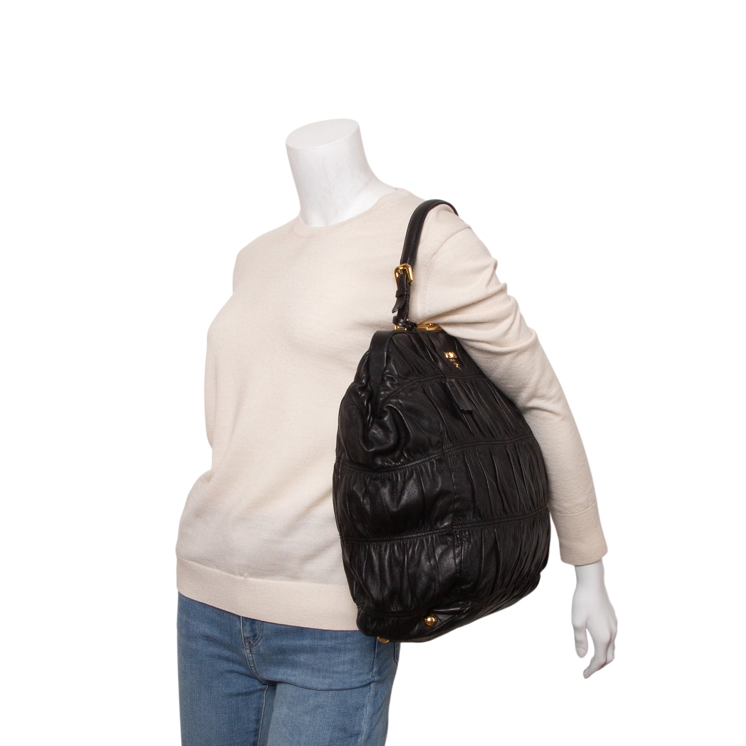 Prada Black Nappa Gaufre Dressy Frame Tote