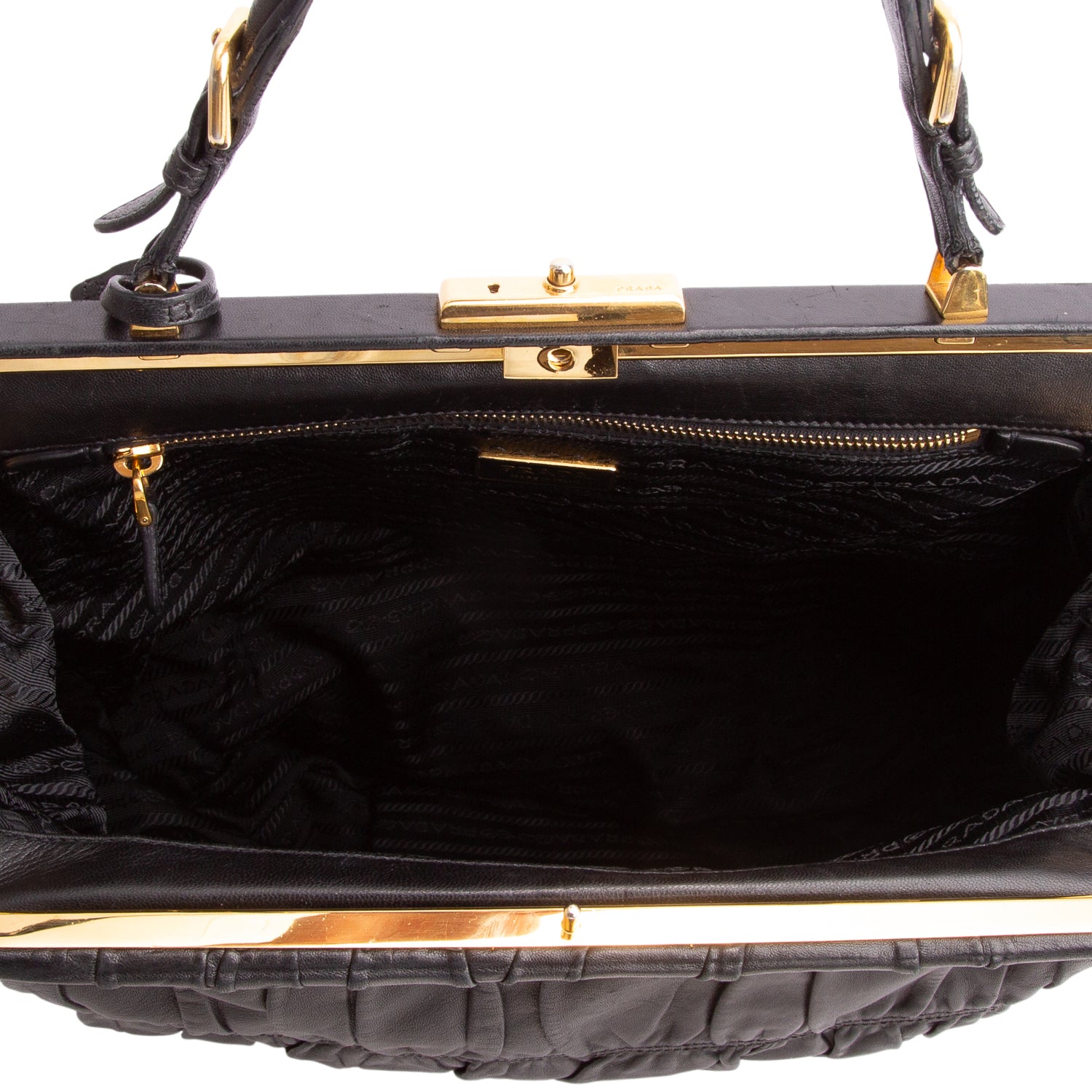 Prada Black Nappa Gaufre Dressy Frame Tote