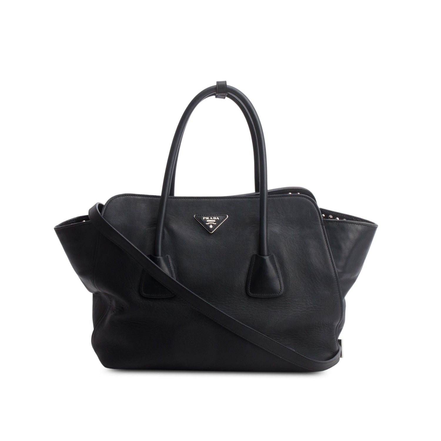 Prada Black Vitello Studded Twin Pocket w/ Strap