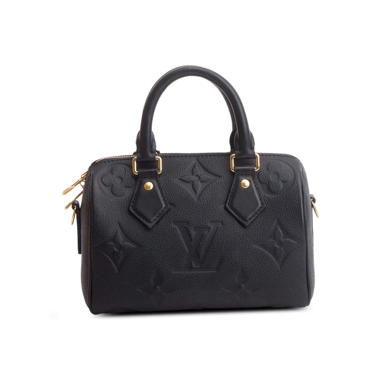 Louis Vuitton Black Monogram Empreinte Leather Speedy Bandouliere 20 w/ Strap & Box