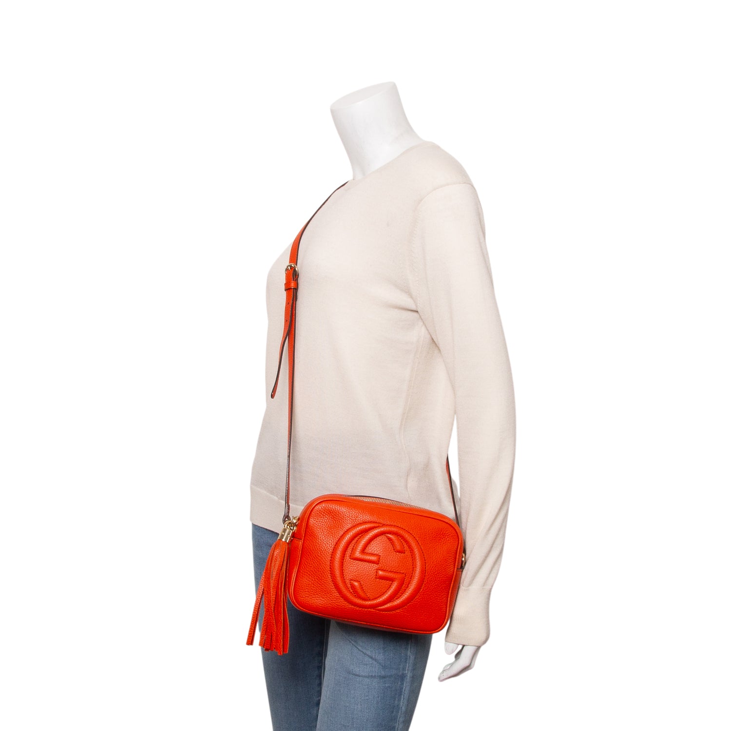 Gucci Orange Pebbled Calfskin Leather Small Soho Disco Bag