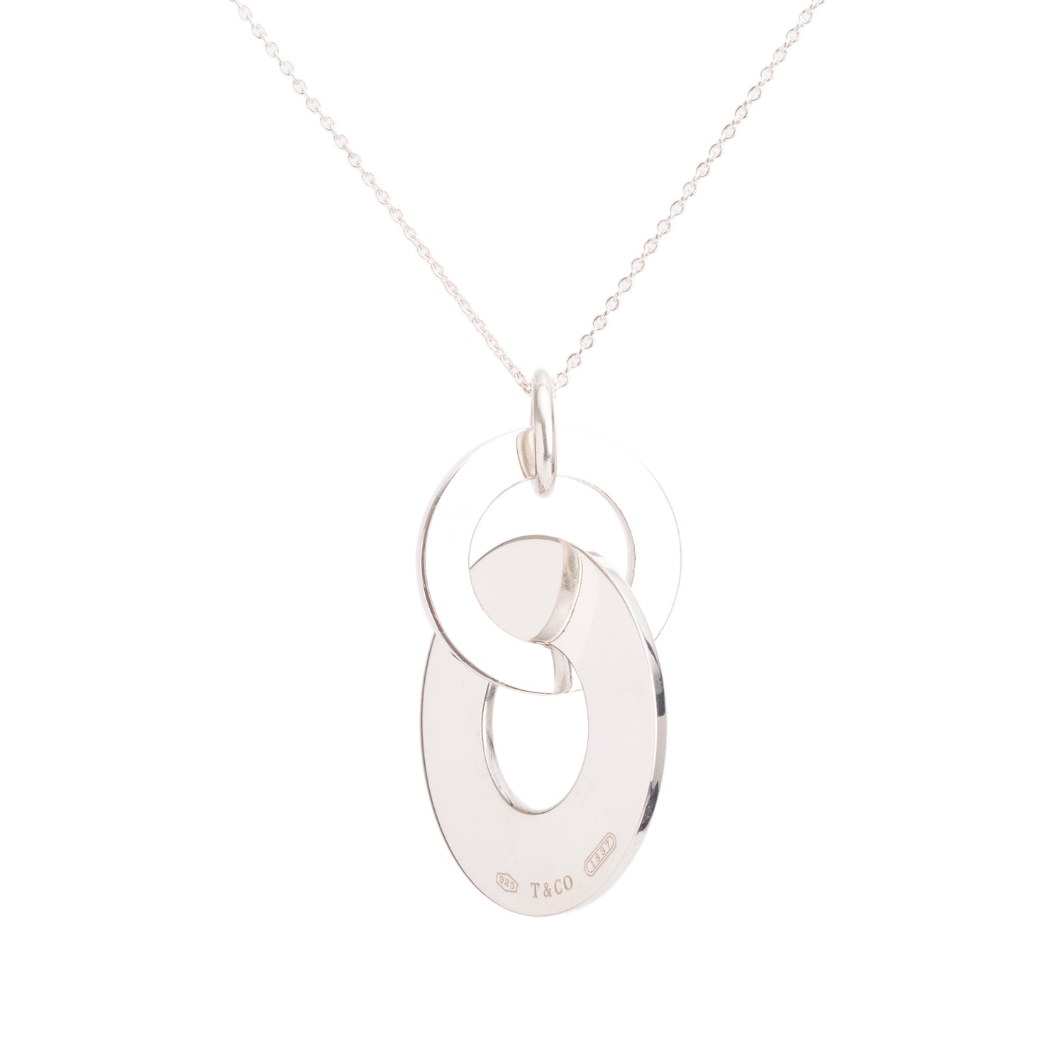 Tiffany & Co. Sterling Silver 1837 Double Circle Drop Pendant Necklace