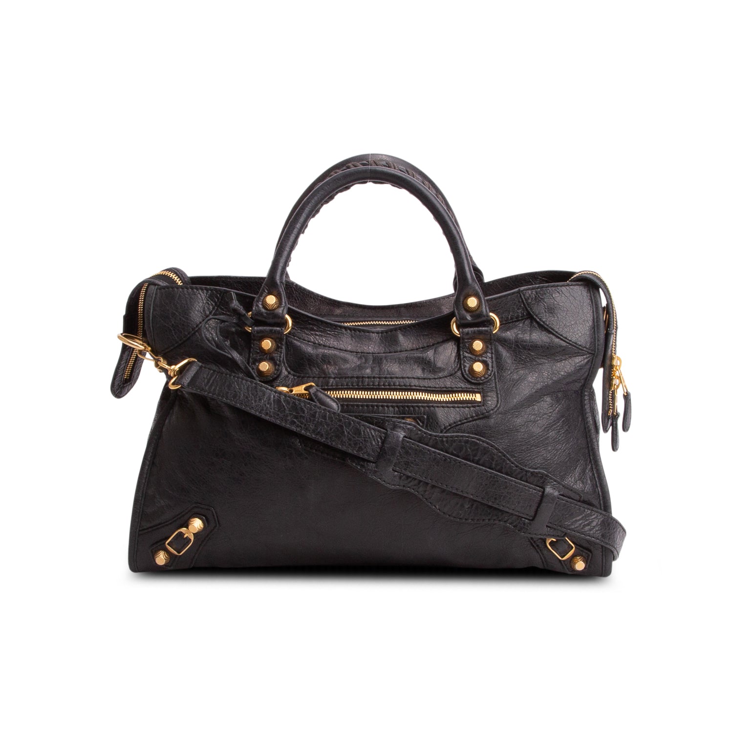 Balenciaga Black Agneau Leather Le City Medium Bag w/ Strap