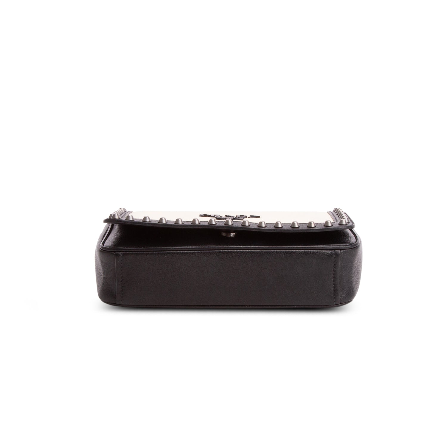 Prada Black/White Glace Calf Leather Studded Camera Crossbody Bag