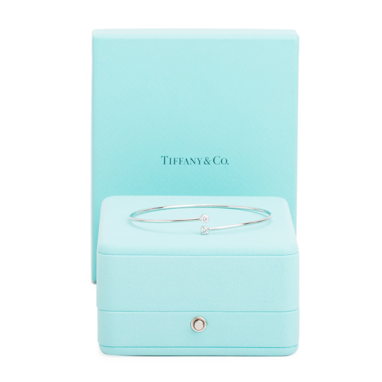 Tiffany & Co. Elsa Peretti Platinum Diamond Single-Row Bangle Bracelet w/ Box