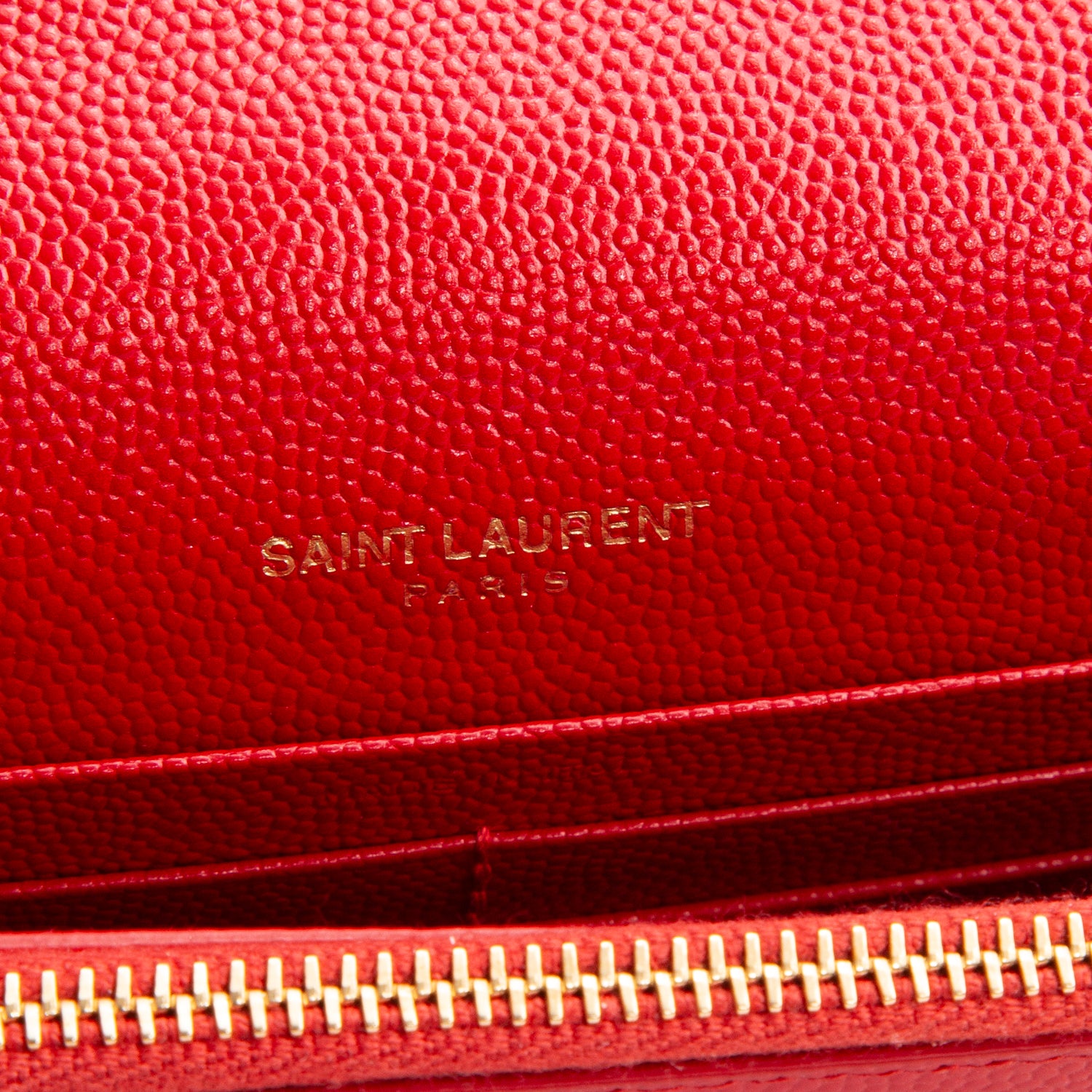 Saint Laurent Red Grain De Poudre Classic Monogram Kate Tassel Chain Wallet