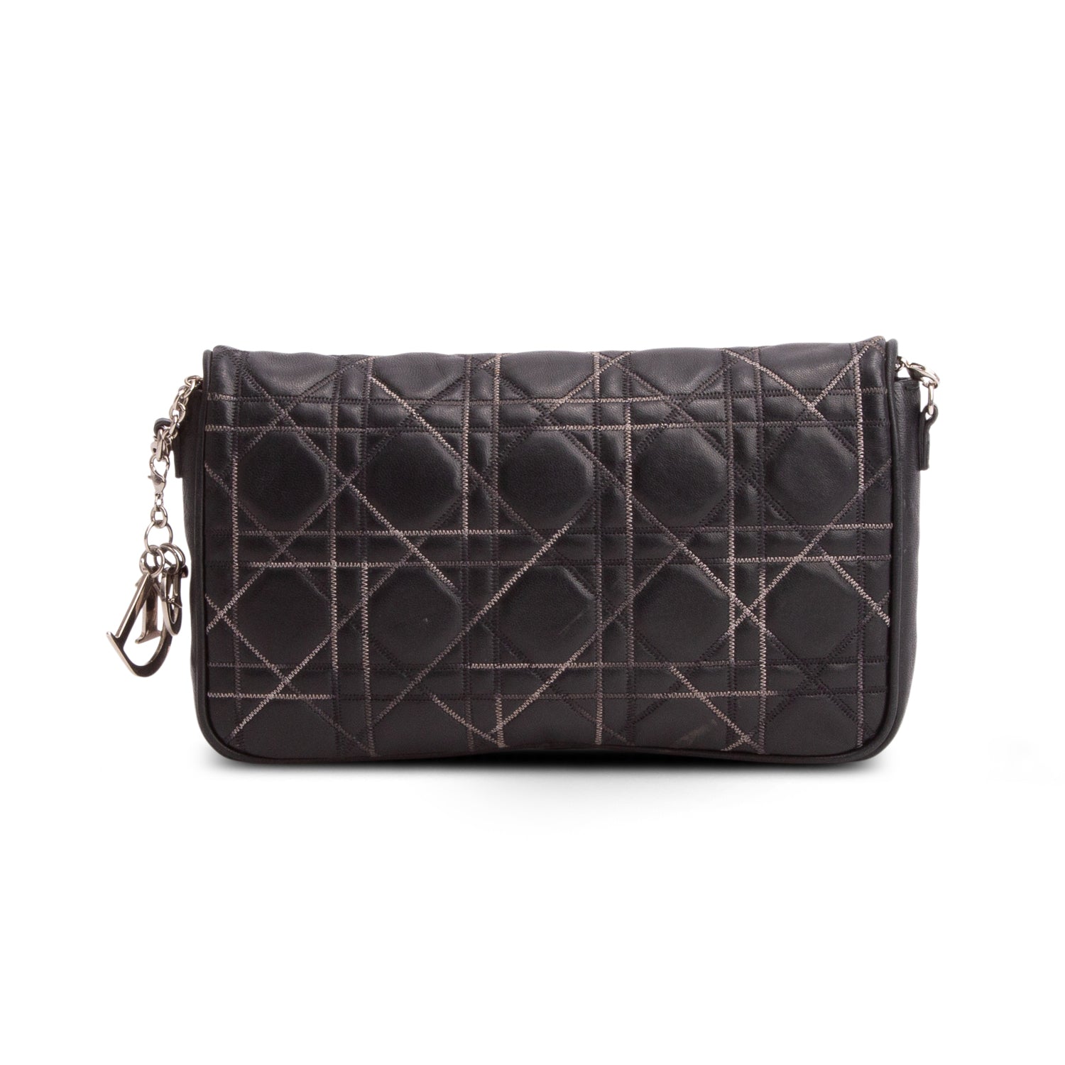 Christian Dior Black Cannage Lambskin Leather Wallet on Chain