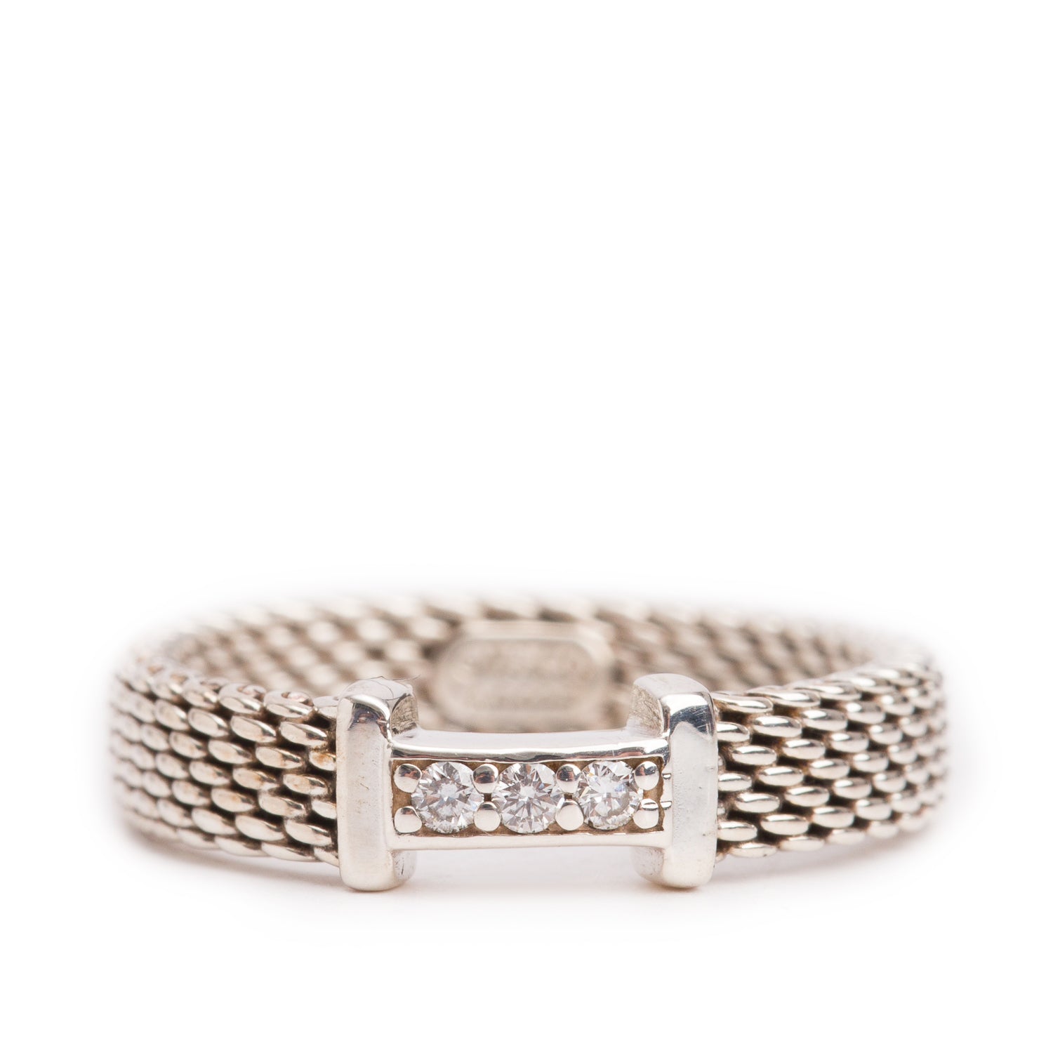 Tiffany & Co. Sterling Silver Diamond Narrow Somerset Ring, Size 4.25