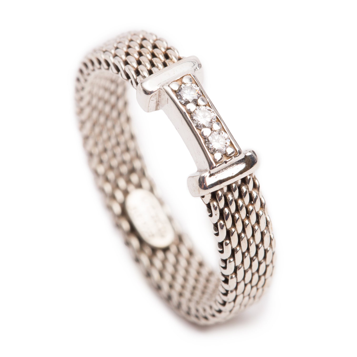 Tiffany & Co. Sterling Silver Diamond Narrow Somerset Ring, Size 4.25