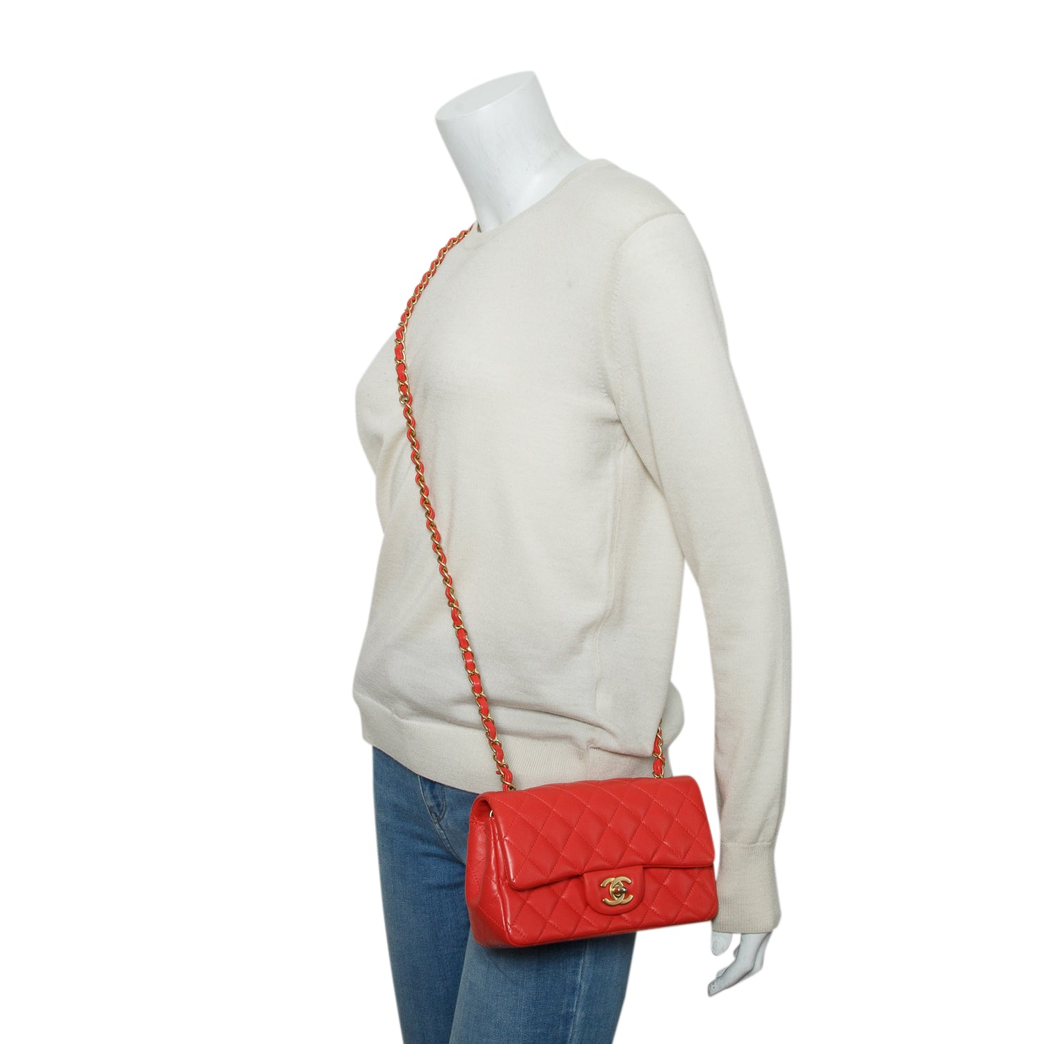 Chanel Red Lambskin Quilted Mini Rectangular Flap Bag