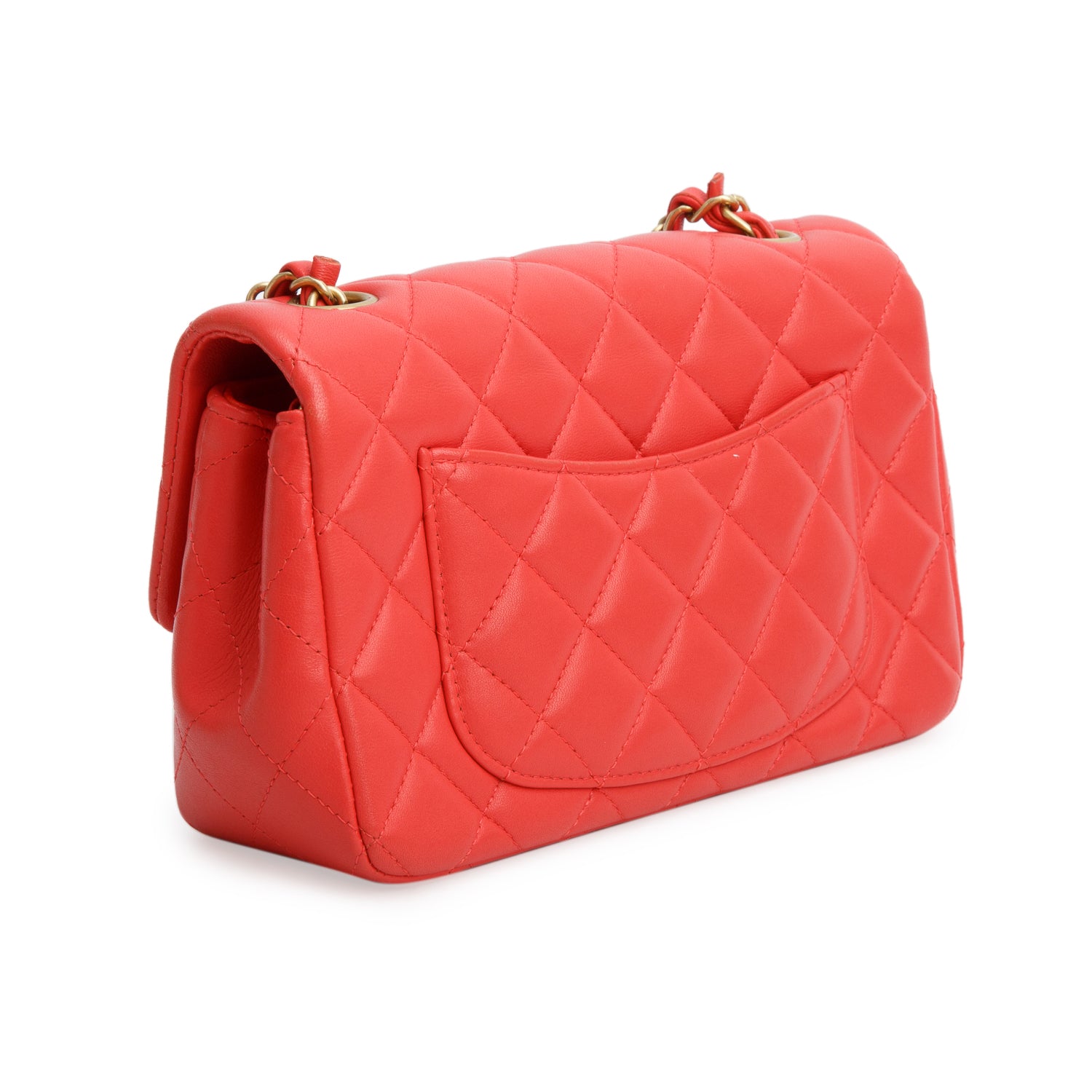Chanel Red Lambskin Quilted Mini Rectangular Flap Bag