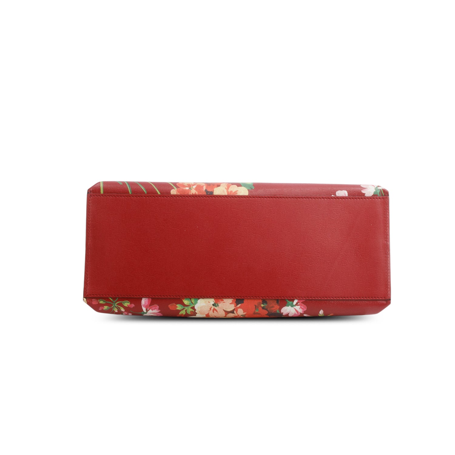 Gucci Red Shangai Calfskin Blooms Print Medium Bamboo Daily Top Handle Bag Romantic w/ Strap