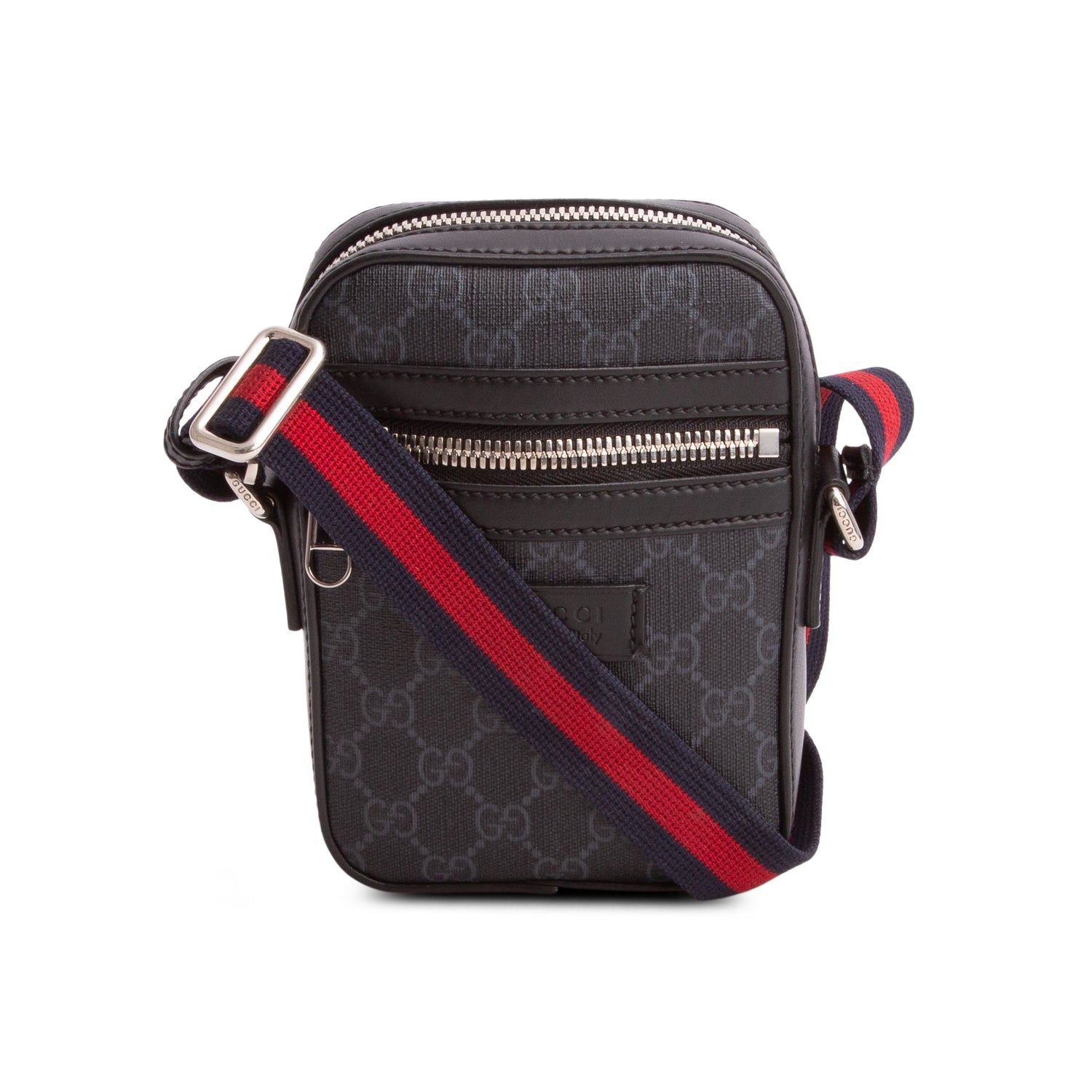 Gucci Black GG Supreme Monogram Appia Calfskin Web Small Camera Messenger Bag