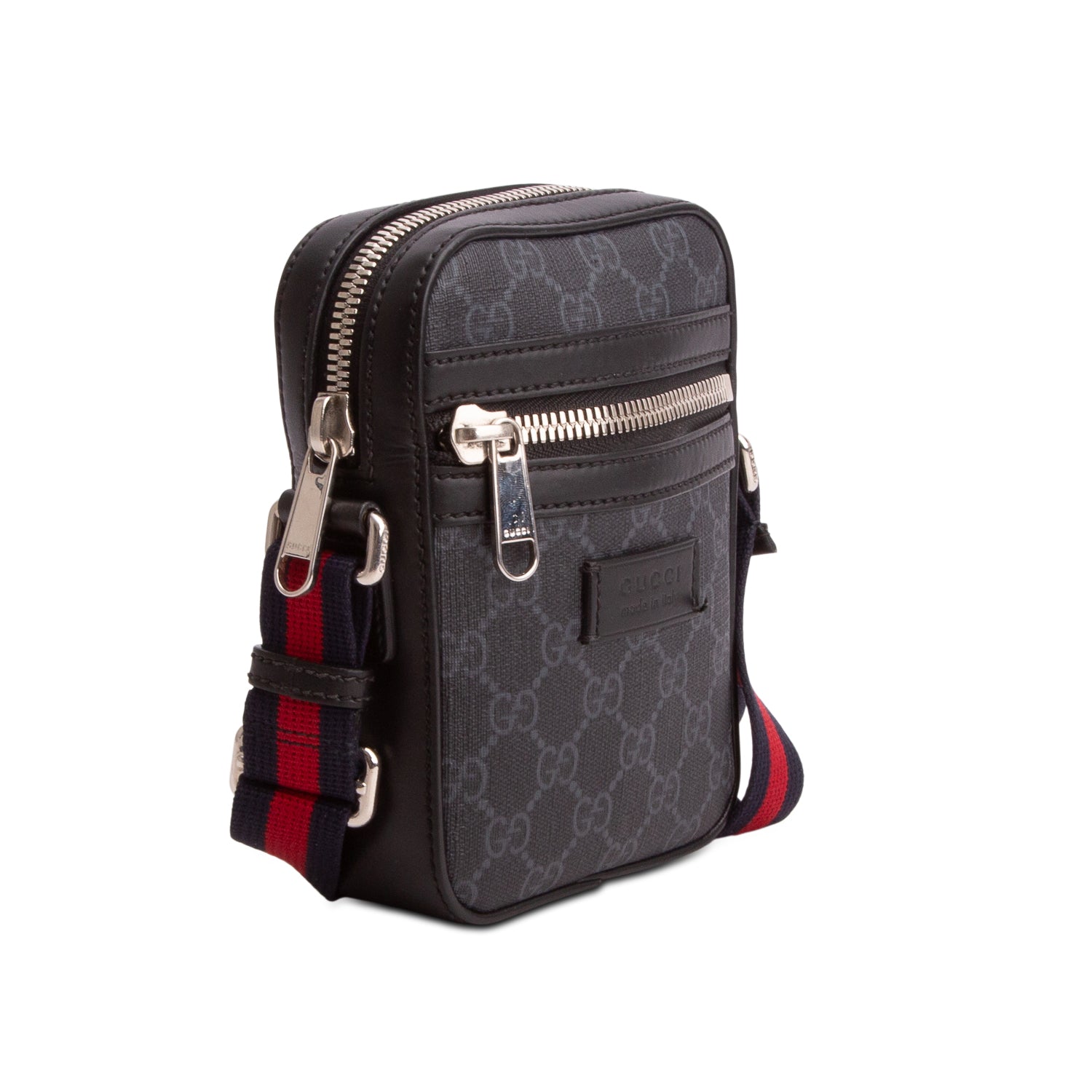 Gucci Black GG Supreme Monogram Appia Calfskin Web Small Camera Messenger Bag