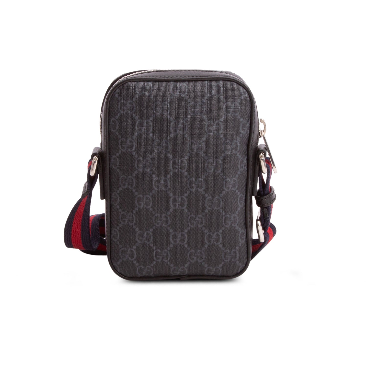 Gucci Black GG Supreme Monogram Appia Calfskin Web Small Camera Messenger Bag