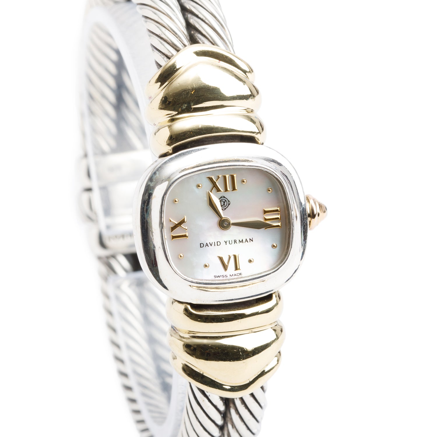 David Yurman Stainless Steel & 18k Yellow Gold Cable Watch Mother of Pearl Dial