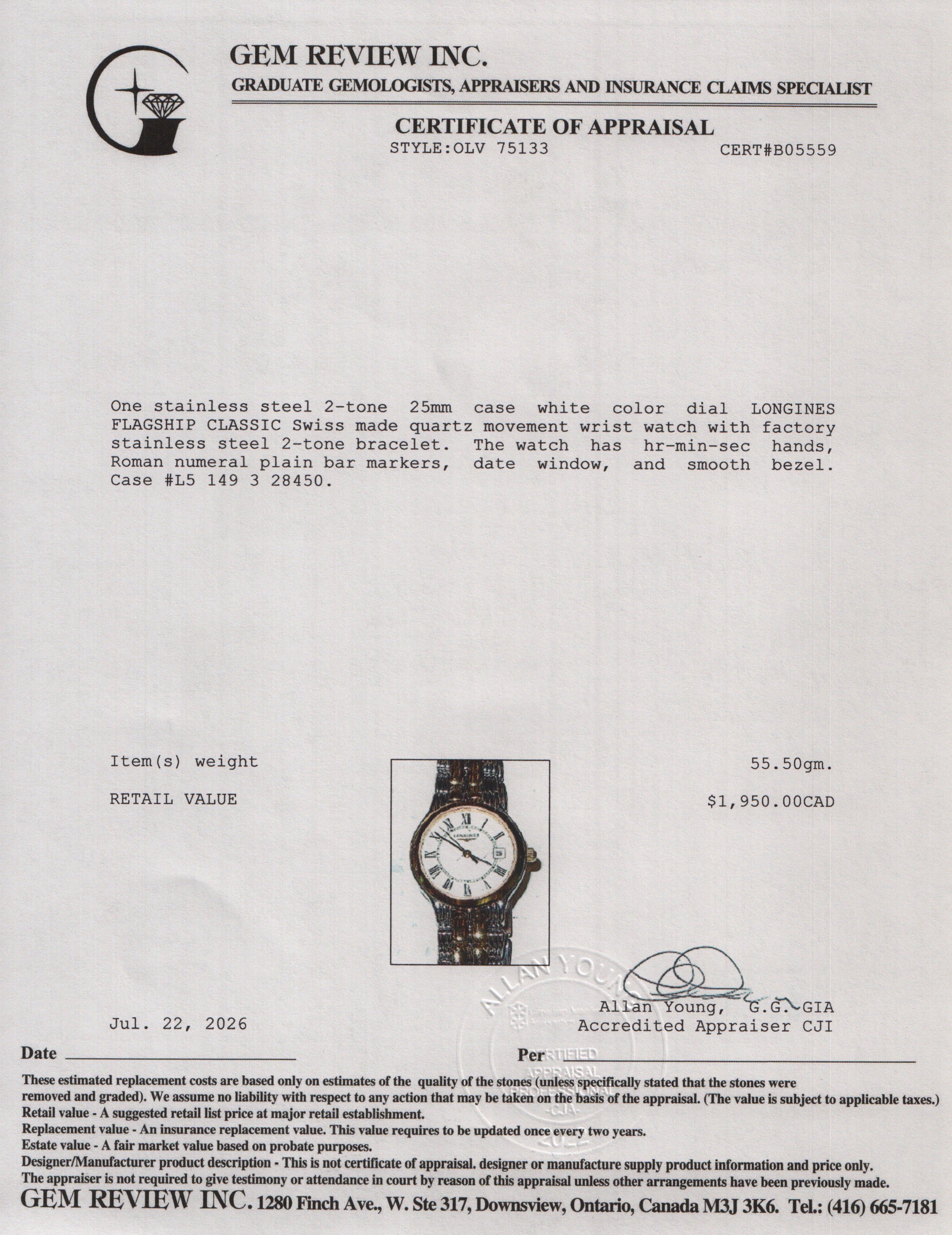 Longines Two-Tone Stainless Steel Flagship Classic 25 MM Quartz Watch White Dial