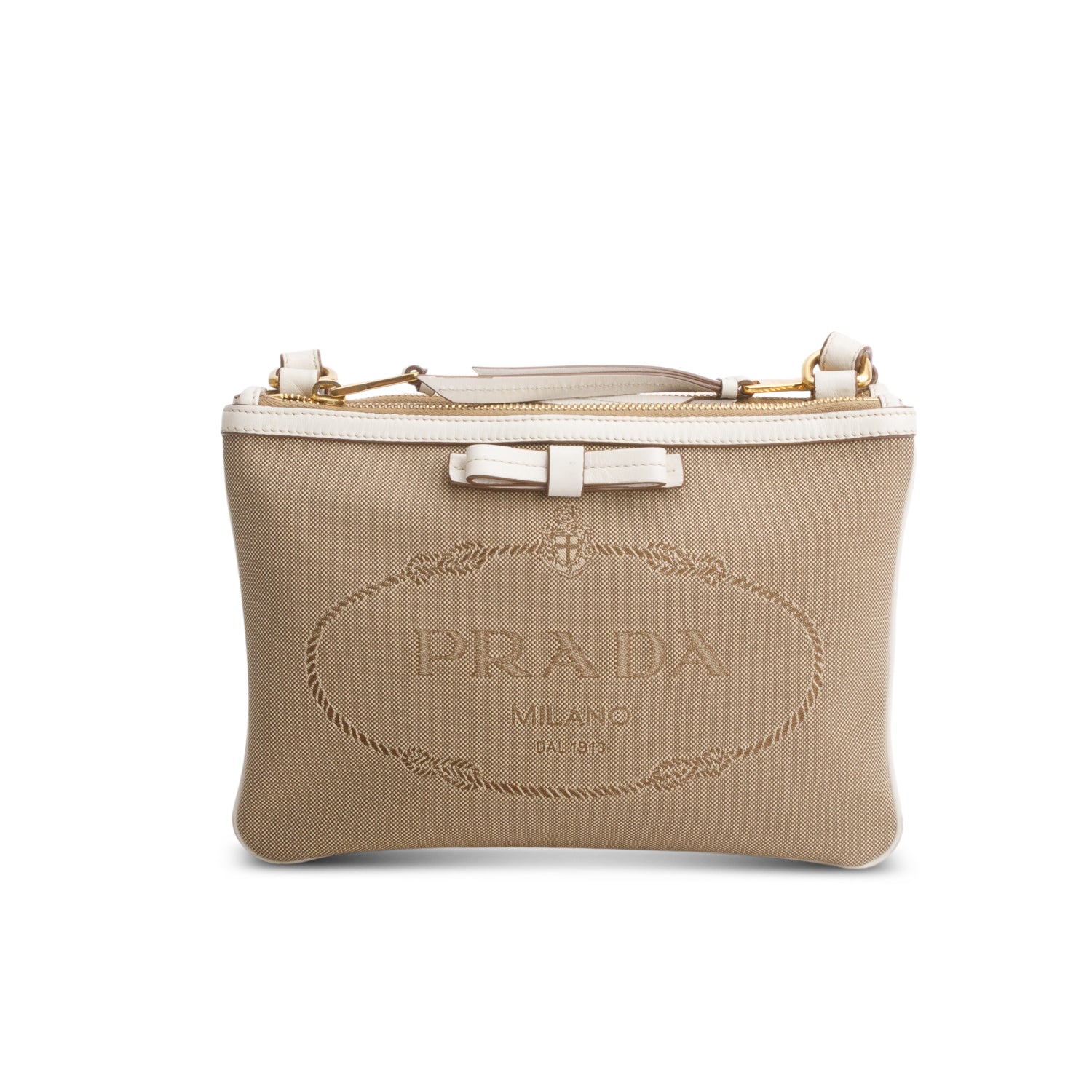 Prada Beige Jacquard Logo Flat Crossbody Bag