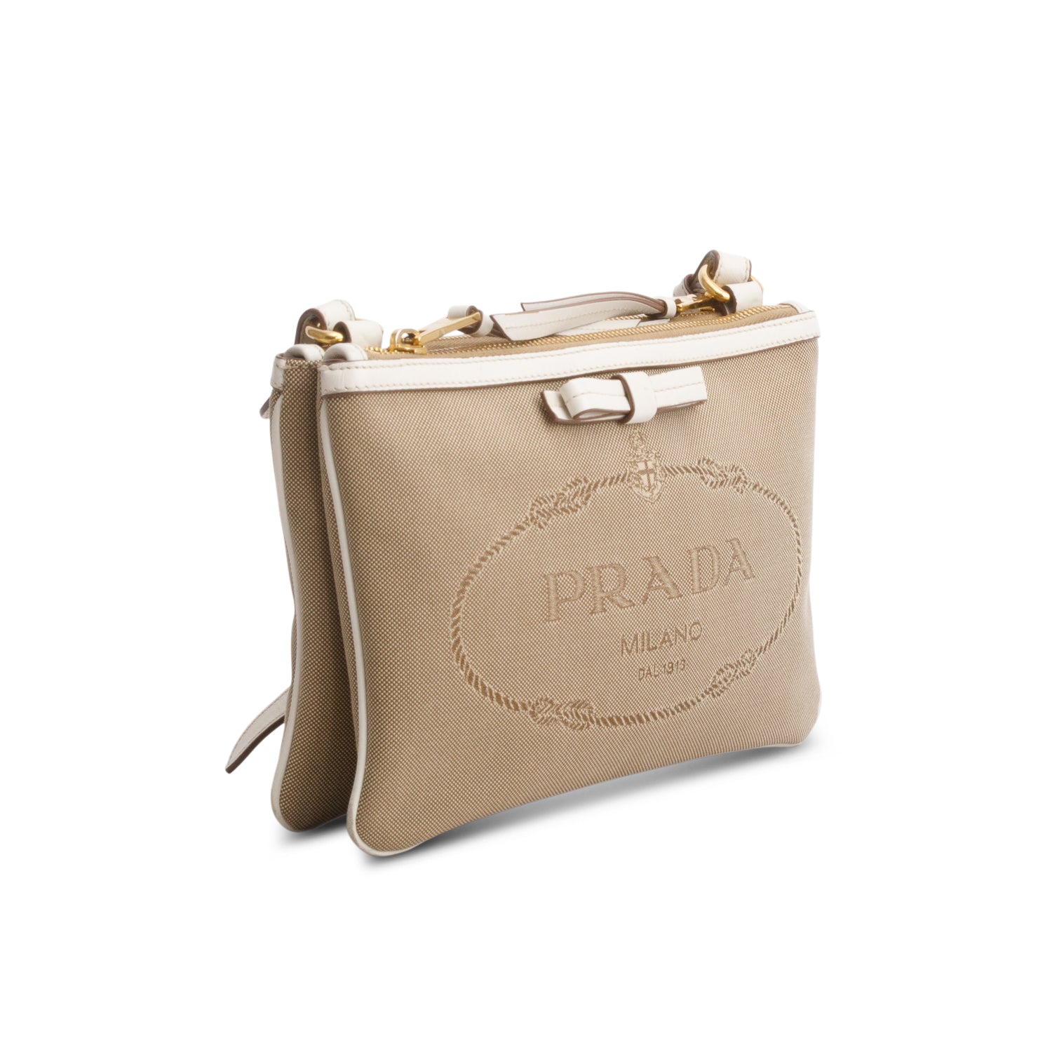 Prada Beige Jacquard Logo Flat Crossbody Bag