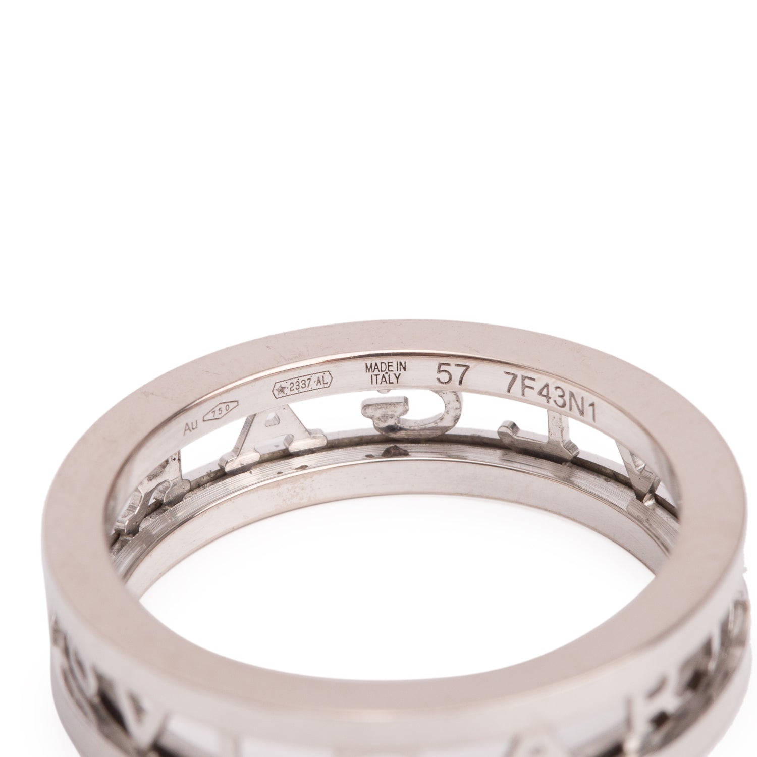 BVLGARI 18k White Gold B.Zero1 Logo Band Ring, Size 57 7.75 w/ Box