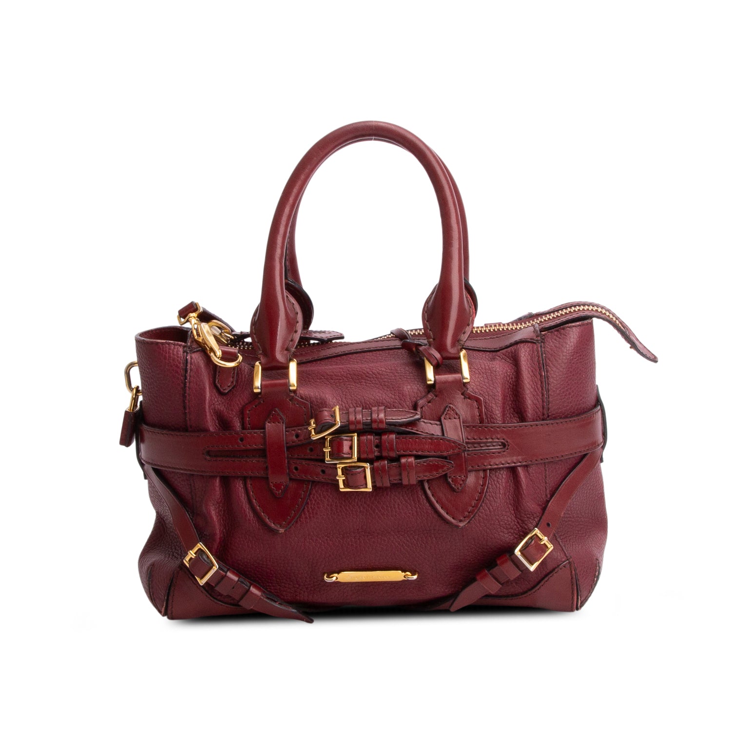 Burberry Burgundy Grained Calfskin Medium Bridle Lynher Tote w/ Strap