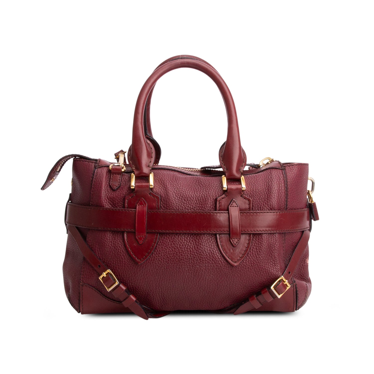 Burberry Burgundy Grained Calfskin Medium Bridle Lynher Tote w/ Strap