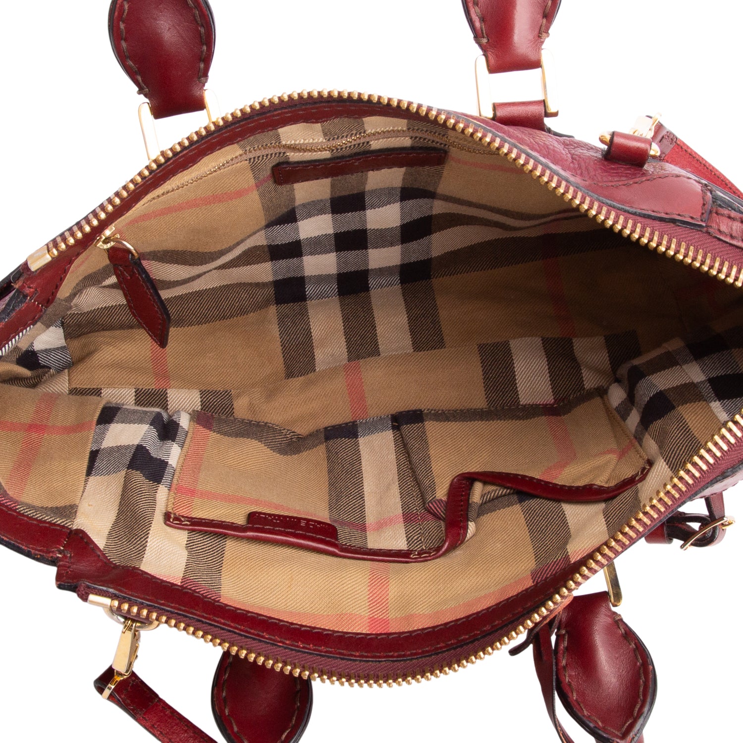 Burberry Burgundy Grained Calfskin Medium Bridle Lynher Tote w/ Strap